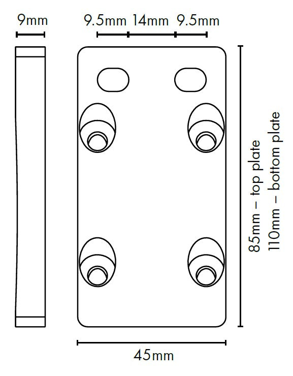 2-Pack Raked Bottom Rail Mounting Plates - 45mm x 85mm x 9mm - Heavy Duty Brackets for Fence & Deck Installation