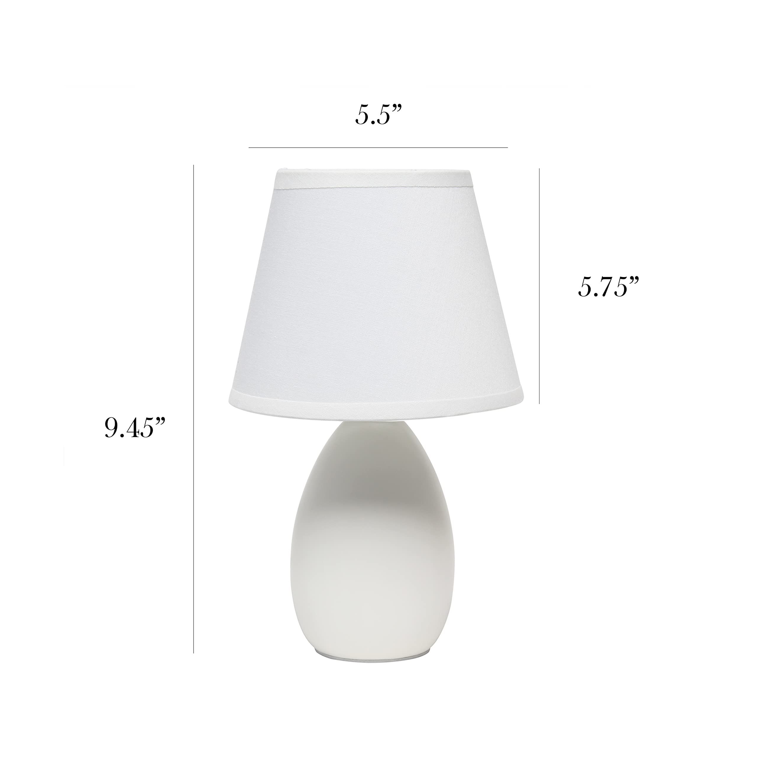 Simple Designs LT2009-OFF Mini Egg Oval Ceramic Table Desk Lamp in Off White - 5.51 x 5.51 x 9.45 Inches - Perfect for Bedroom Nightstand, Office Desk, or Living Room Accent Lighting