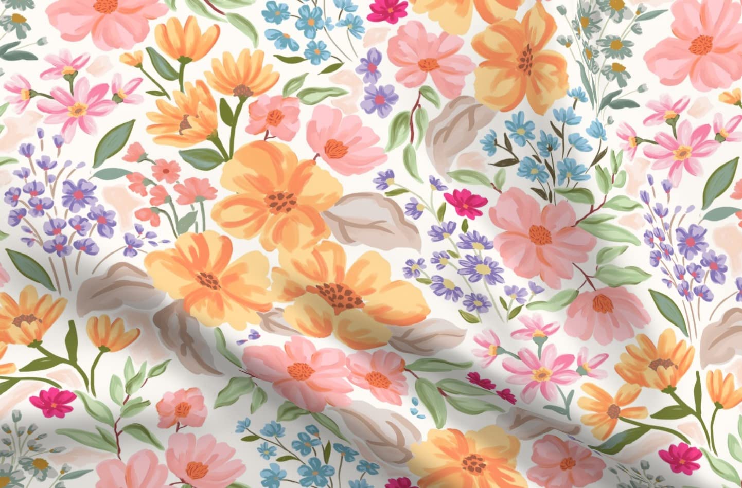 Premium Spoonflower Upholstery Velvet Fabric by The Yard - Large Scale Pastel Wildflowers Floral Print for Spring & Summer Decor | Perfect for Home Upholstery, Curtains, Throw Pillows & Apparel