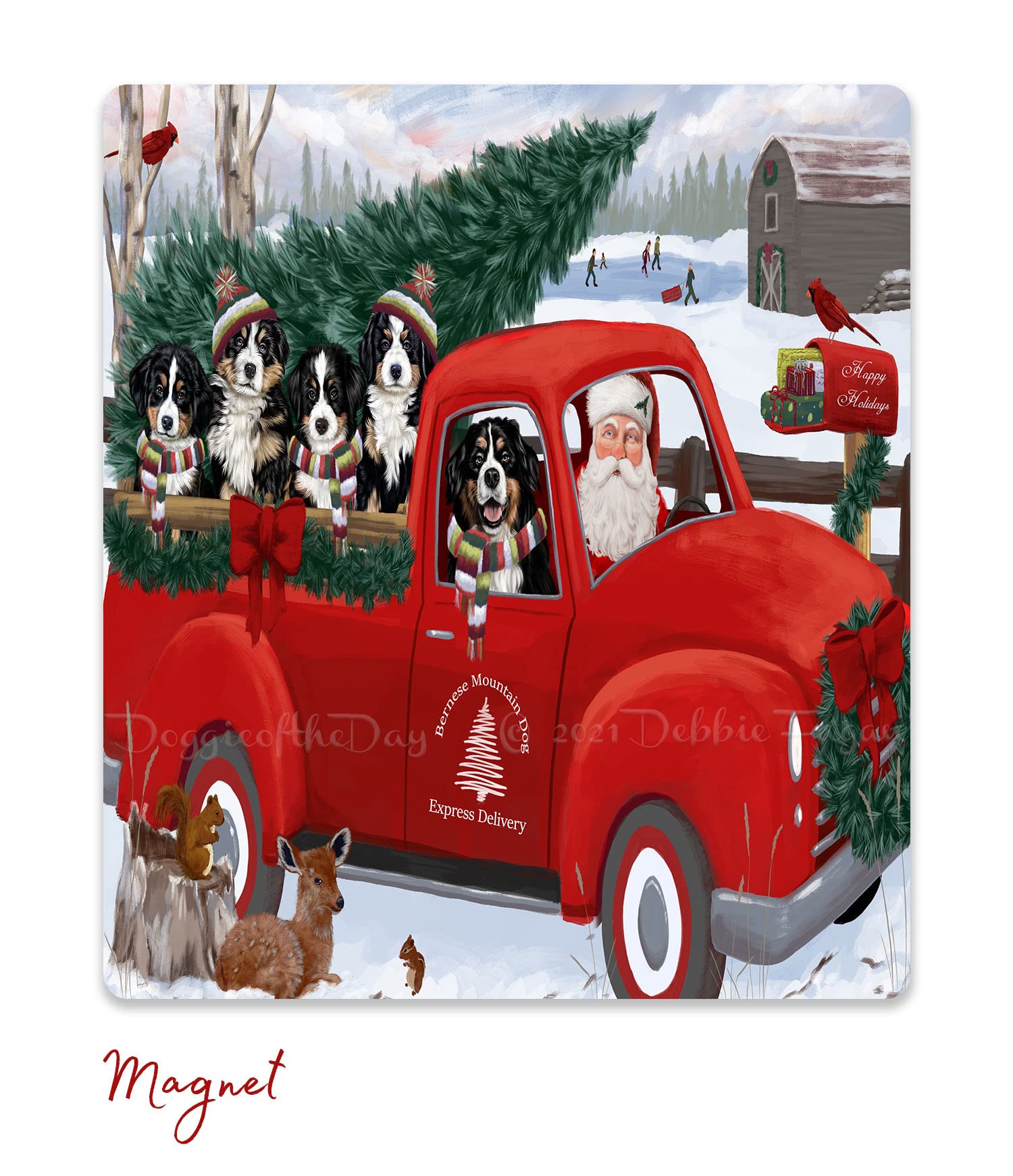 Premium Christmas Gift Basket for Dog Lovers - Santa Express Delivery with Red Truck Design, Bernese Mountain Dog Themed Blanket, Pillow, Coasters, Magnet, Coffee Mug & Ornament Set | Perfect Holiday Gift for Pet Owners, Home Decor & Cozy Winter Nights