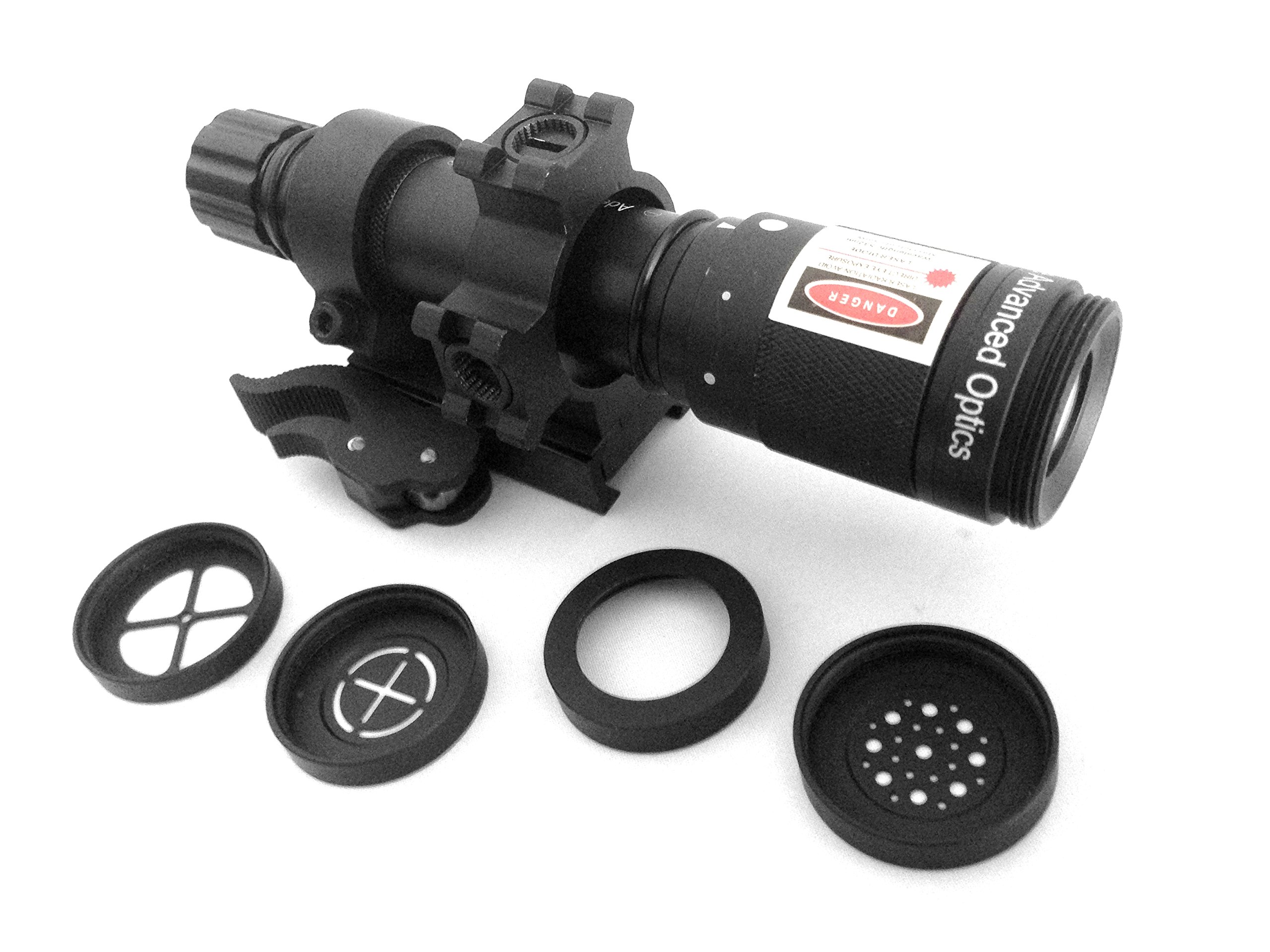 Ade Advanced Optics Adjustable Multi-Reticle Green Laser Sight with Pressure Switch & QD Mount - Tactical Flashlight for Hunting, Shooting & Outdoor Activities | Class IIIa Laser Designator (Black)