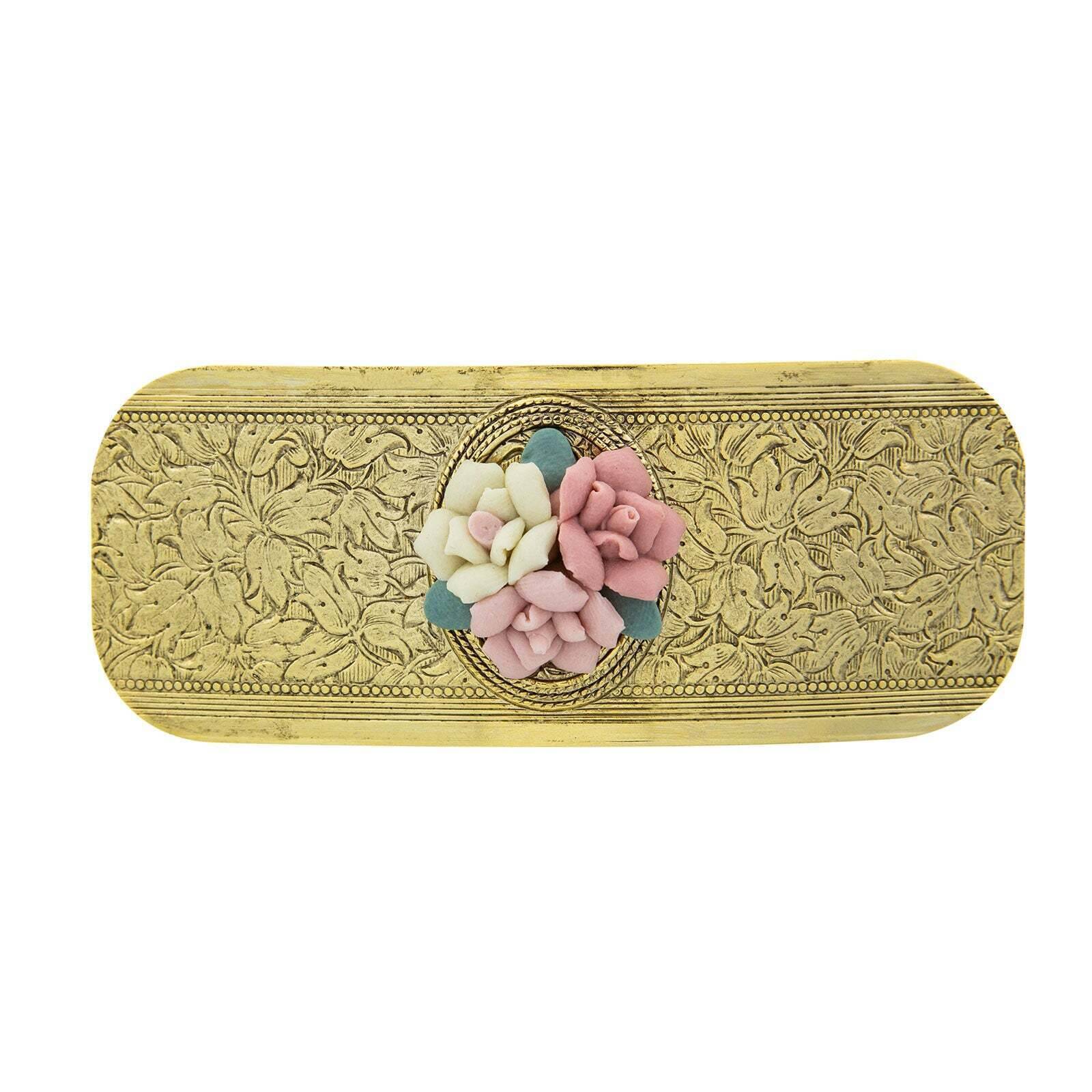 1928 Jewelry Large Pink Porcelain Flower Hair Clip Barrette - Vintage Style Hair Accessory for Women, Bridal, Wedding, and Special Occasions