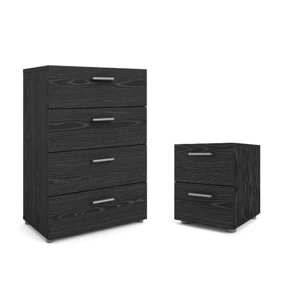Home Square 2-Piece Black Woodgrain Bedroom Set with Chest and Nightstand - Perfect for Modern Bedrooms & Guest Rooms