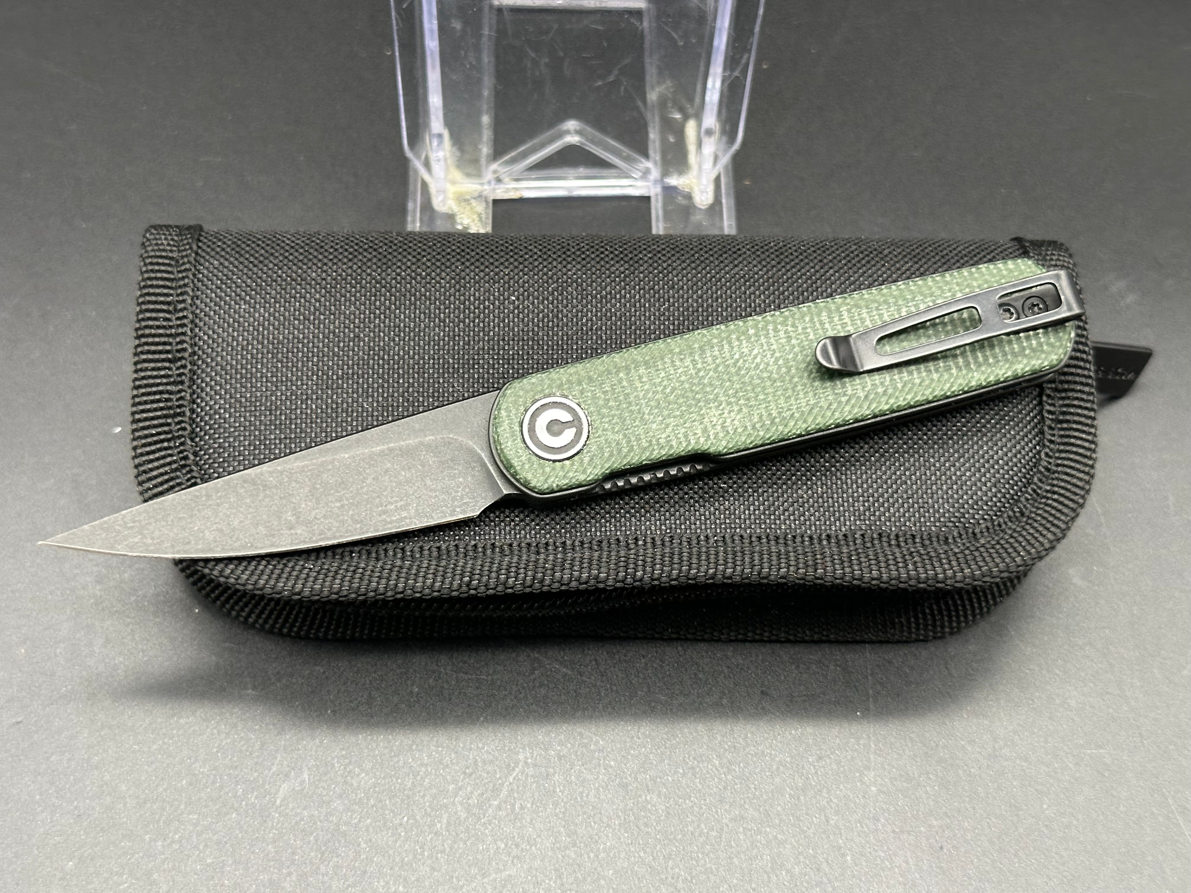 CIVIVI Lumi Top Flipper Pocket Knife - Dark Green Micarta Handle, 2.56