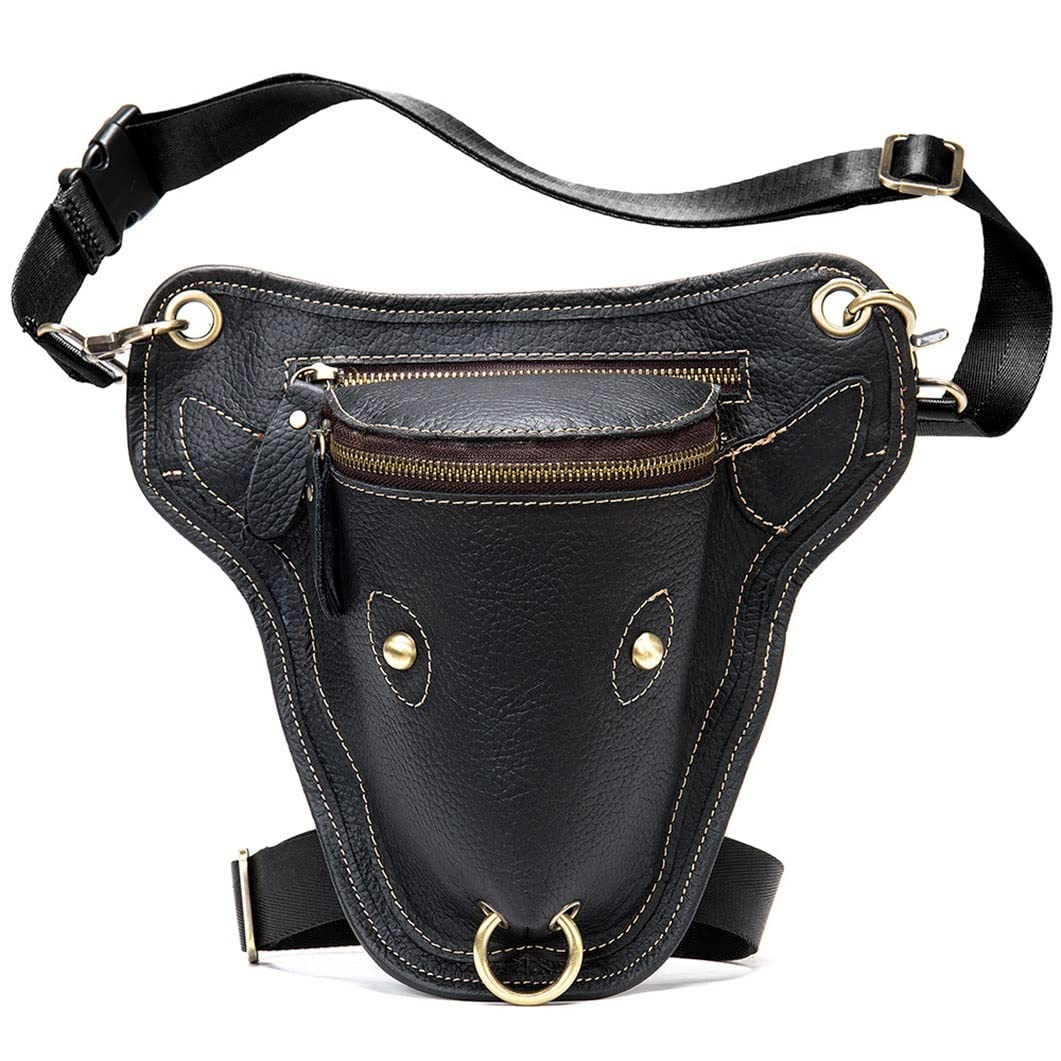 Premium Feijia Leather Waist Bag Fanny Pack - Large Capacity Crossbody Bag for Men & Women - Durable Multifunctional Travel Waist Pack with Zipper Pockets & Metal Hook - Perfect for Running, Hiking, Gym, Travel & Daily Use (Black)