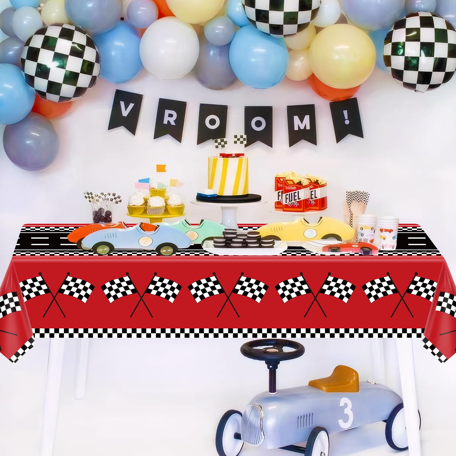4Pcs Racing Car Tablecloths - 51x86 Inch Road Design Table Cover for Car Themed Birthday Parties, Race Car Decorations & Kids Party Supplies | Perfect for Birthday Decor, Baby Showers, and Themed Events