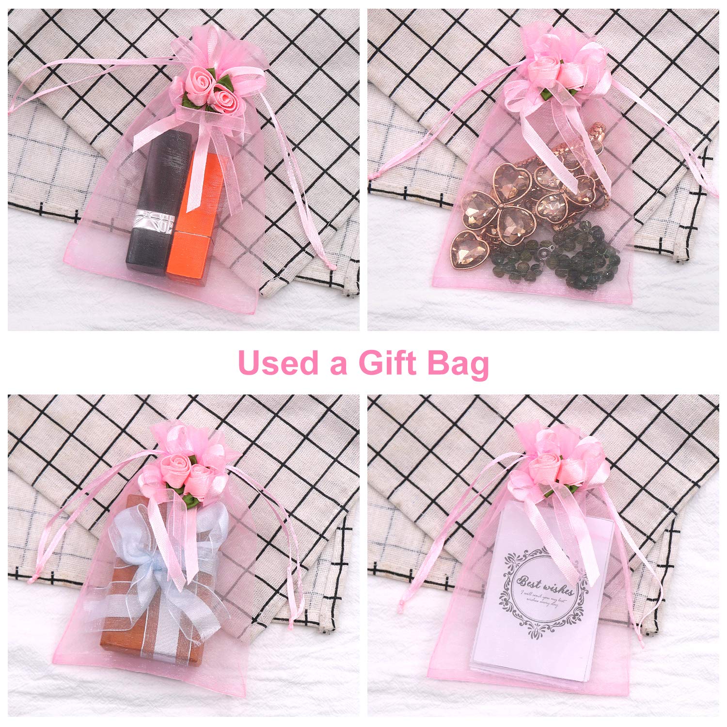 SumDirect 50Pcs 4x6 Inch Rose Organza Drawstring Gift Bags - Pink Wedding Favor Bags, Jewelry Pouches for Party, Christmas, Valentine's Day Gifts | Perfect for Wedding Favors, Bridesmaid Gifts, Jewelry Packaging & Party Decorations