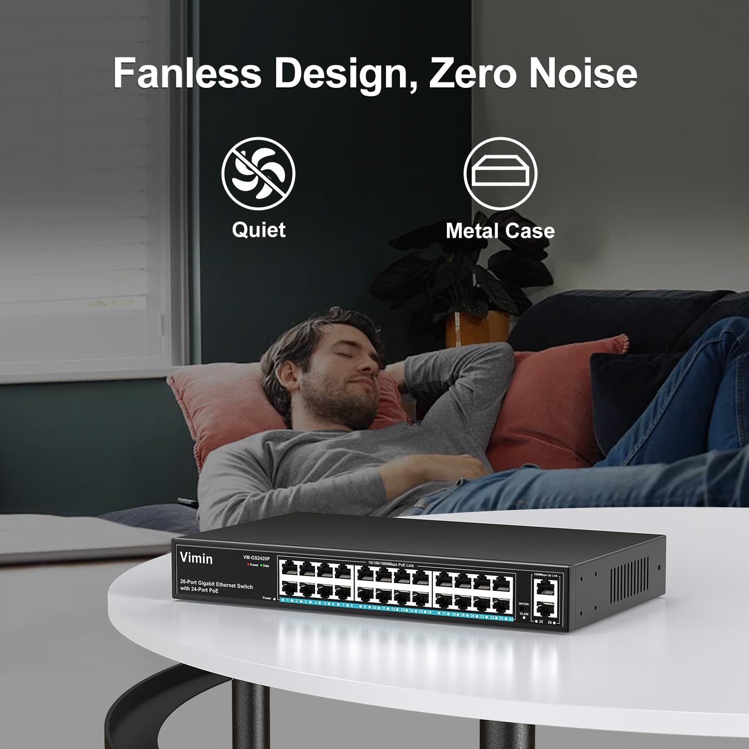 VIMIN 24 Port Gigabit PoE Switch with 2 Uplink Ports | 320W Power | IEEE802.3af/at | VLAN | Metal Housing | 19