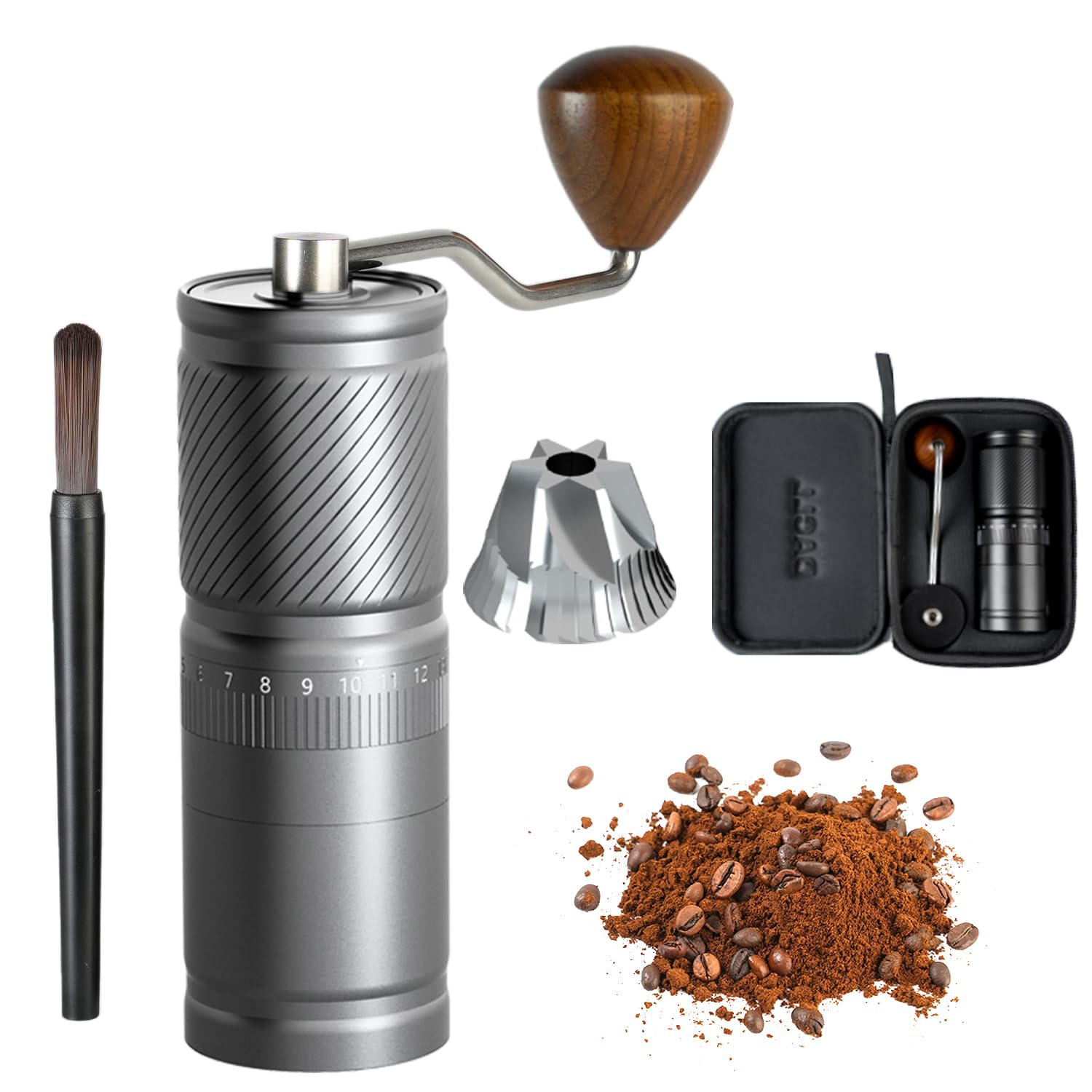 Premium Manual Coffee Grinder with Numerical Adjustable Settings - 30g Capacity, CNC Stainless Steel Conical Burr for Espresso, French Press & Pour Over - Perfect for Home, Office, Travel & Camping (Grey)