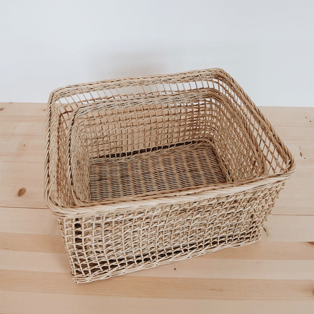 Rattan Basket Set - Handwoven Natural Rattan Storage Baskets for Home Organization, Laundry, Toys & Blankets | Perfect for Living Room, Bedroom & Nursery Decor