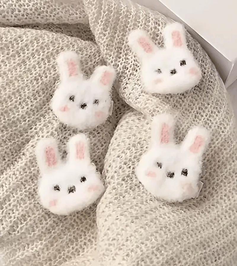 Soft Fuzzy Fluffy Rabbit Hair Clips for Women Girls - Cute Spring Summer Hair Accessories for Parties, Weddings, Daily Wear