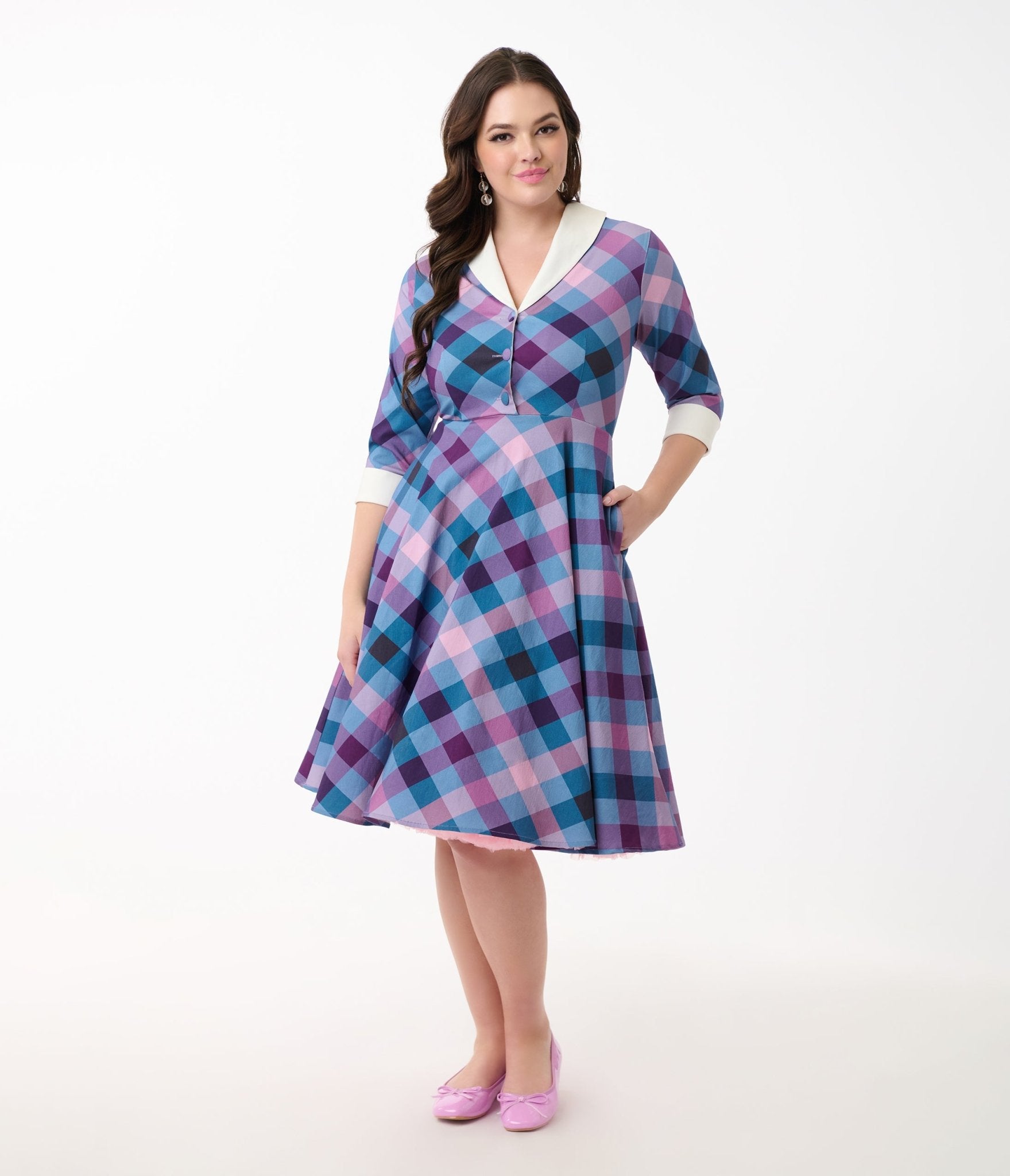 Vintage Blue & Purple Madras Plaid Shirt Dress for Women - Stylish Casual & Office Wear - Perfect for Summer Outfits, Beach Cover-ups, and Date Nights