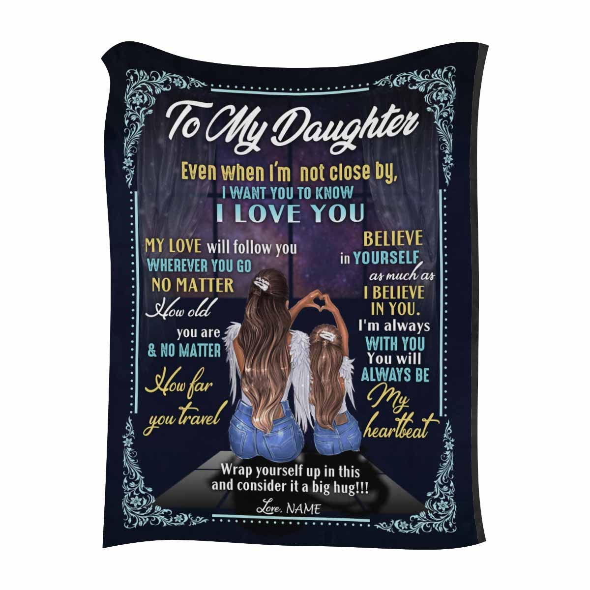 Personalized Daughter Blanket from Mom - Custom Name Fleece Blanket 60x80 Inches - Ultra Soft Microfleece Travel Blanket with Loving Message 'My Love Will Follow You' - Perfect Gift for Birthday, Christmas & College Dorm