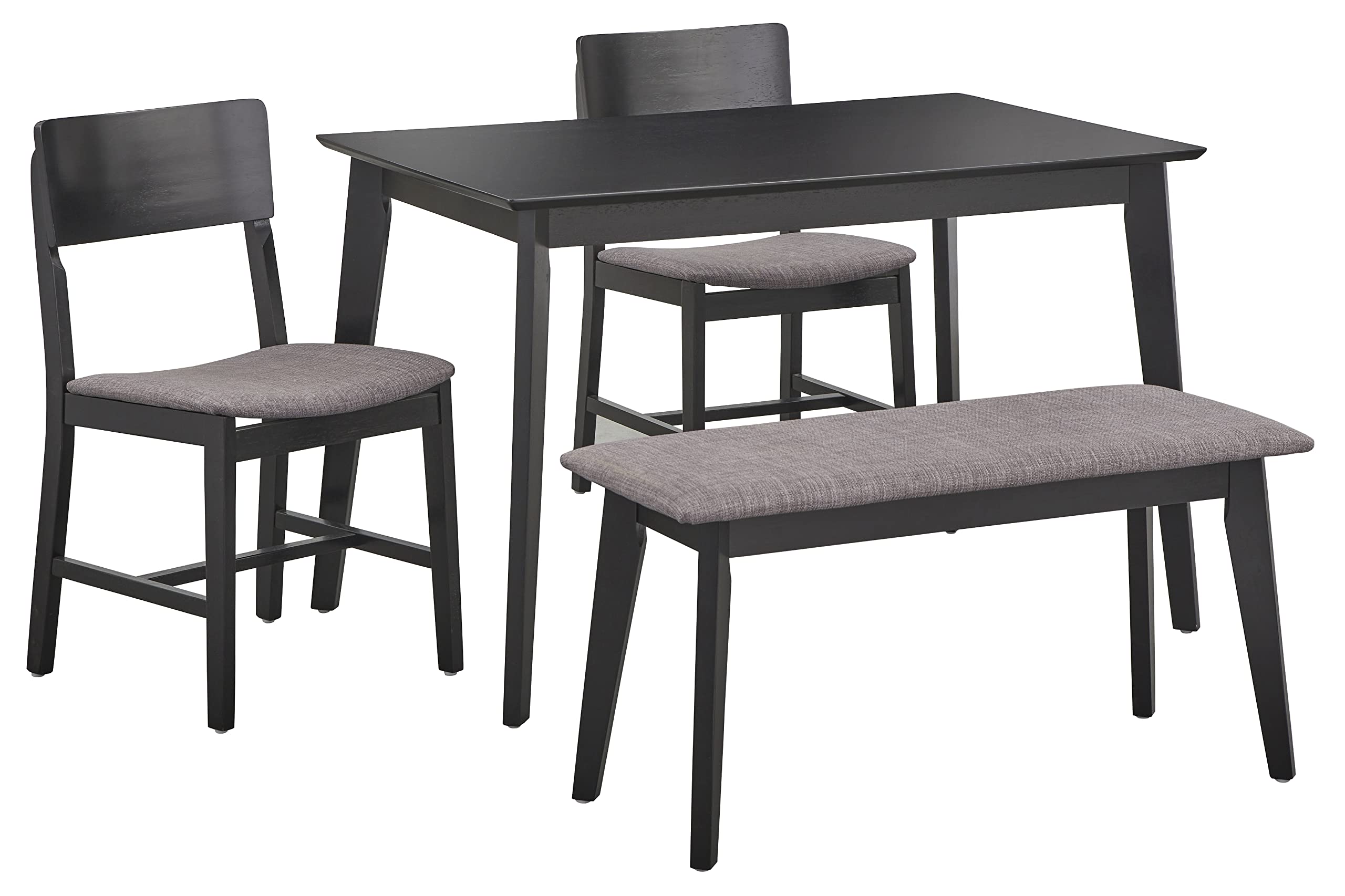 Mid Century Modern 4-Piece Wood Dining Set with Table, 2 Chairs & Bench - Space Saving Design in Black/Gray - Perfect for Small Apartments, Breakfast Nooks & Cozy Dining Areas