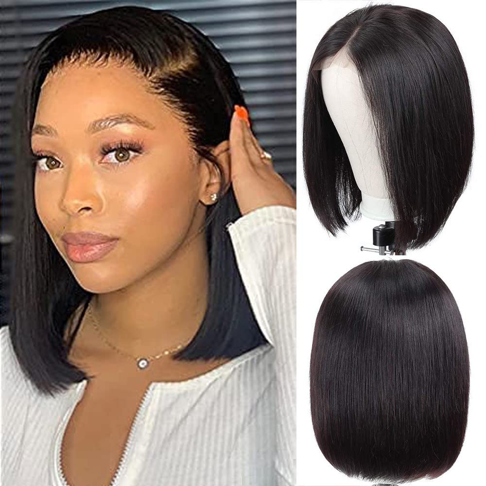 13x4 HD Lace Front Bob Wig - 150% Density Brazilian Virgin Human Hair Straight Short Bob Wig for Black Women | Natural Look, Comfortable Wear | Perfect for Daily Use, Parties & Special Events (14 Inch)
