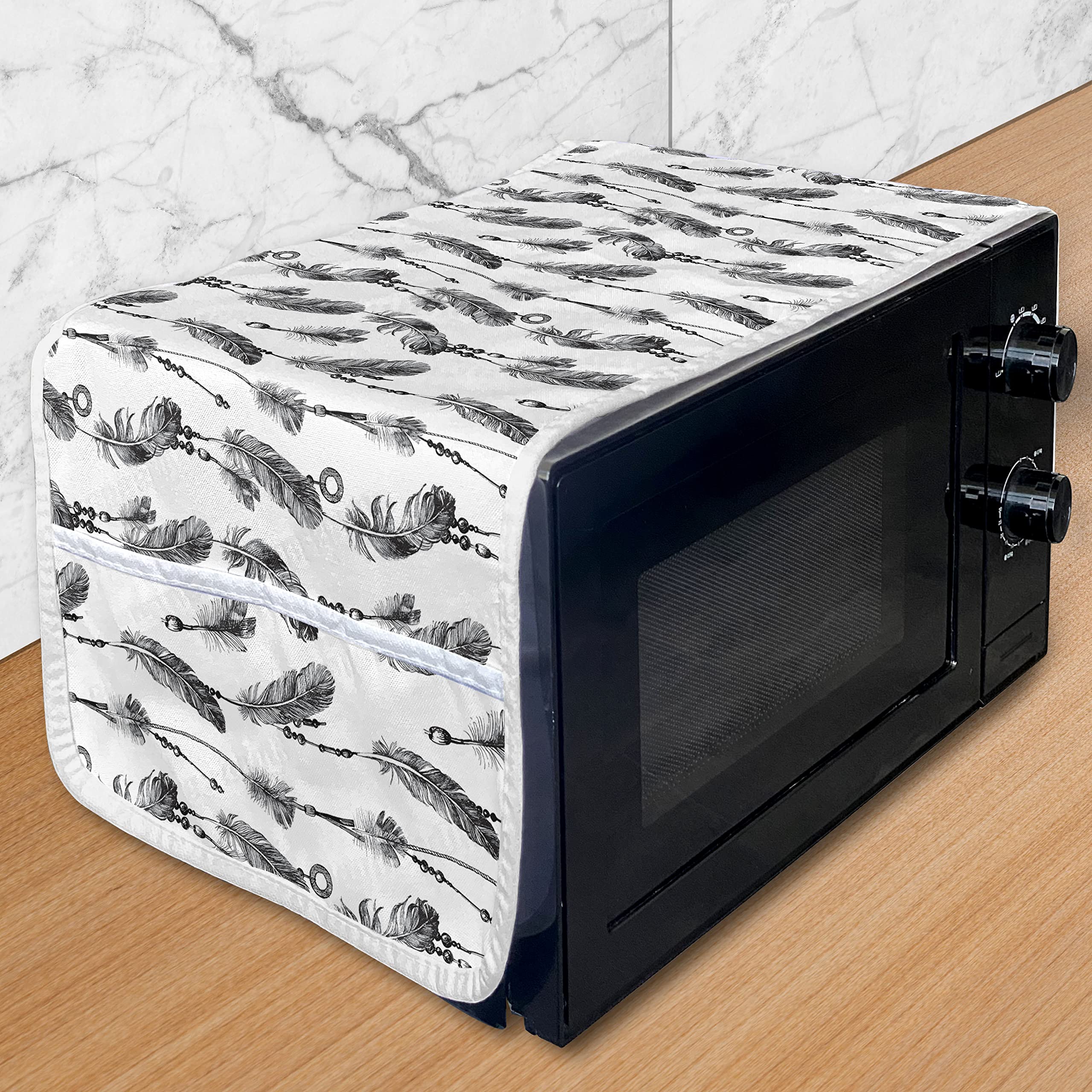Ambesonne Bohemian Tribal Microwave Cover - Waterproof Kitchen Organizer with Pockets, 36