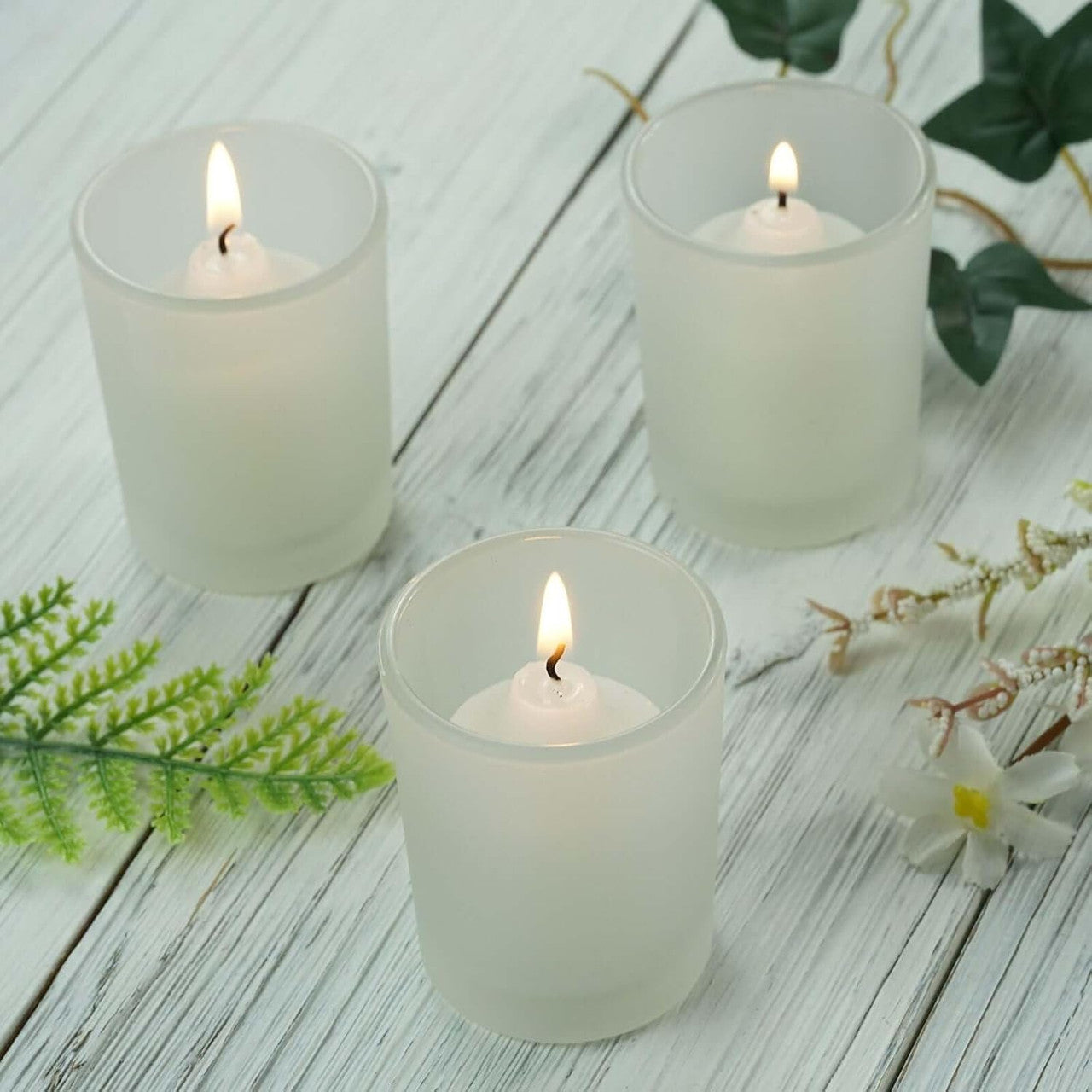 10 Pack Frosted White Glass Votive Candle Holders - DIY Candle Making Kit, Tealight Candle Cups for Wedding, Party, Home Decor & Table Centerpieces