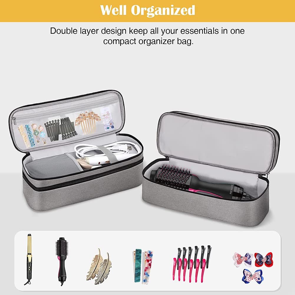 Double Layer Travel Hair Dryer & Curling Iron Organizer Bag - Compact Storage for Blow Dryer, Straightener & Styling Tools - Perfect for Travel, Gym & Salon Use