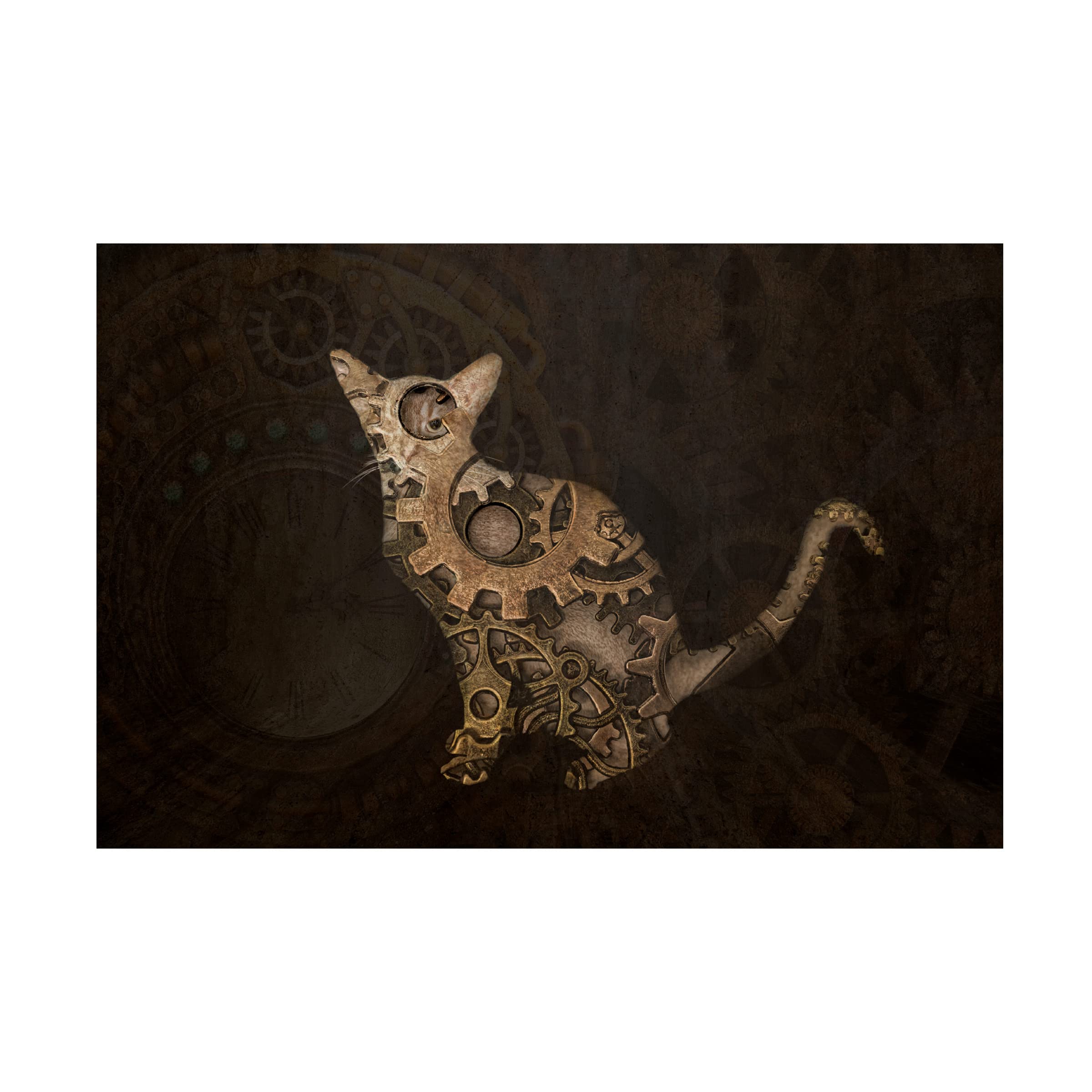 Steampunk Cat Canvas Art Print by Lori Hutchison - Vintage Industrial Wall Decor for Living Room, Bedroom & Office
