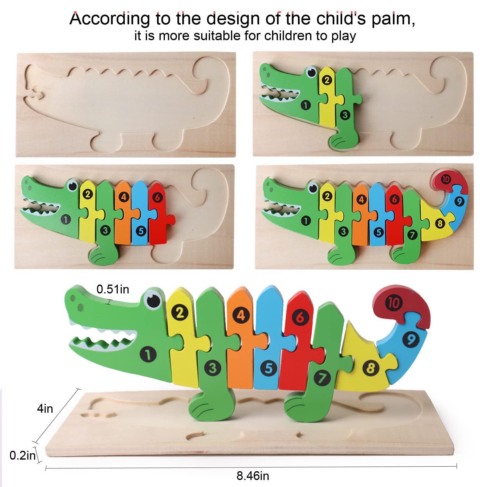 SHIERDU Wooden Puzzles for Kids Ages 2-6 - Educational Number, Dinosaur & Animal Jigsaw Toys for Toddlers - Perfect Gift for Boys & Girls (Pack of 6) - Fun Learning Activity for Preschool & Early Childhood Development