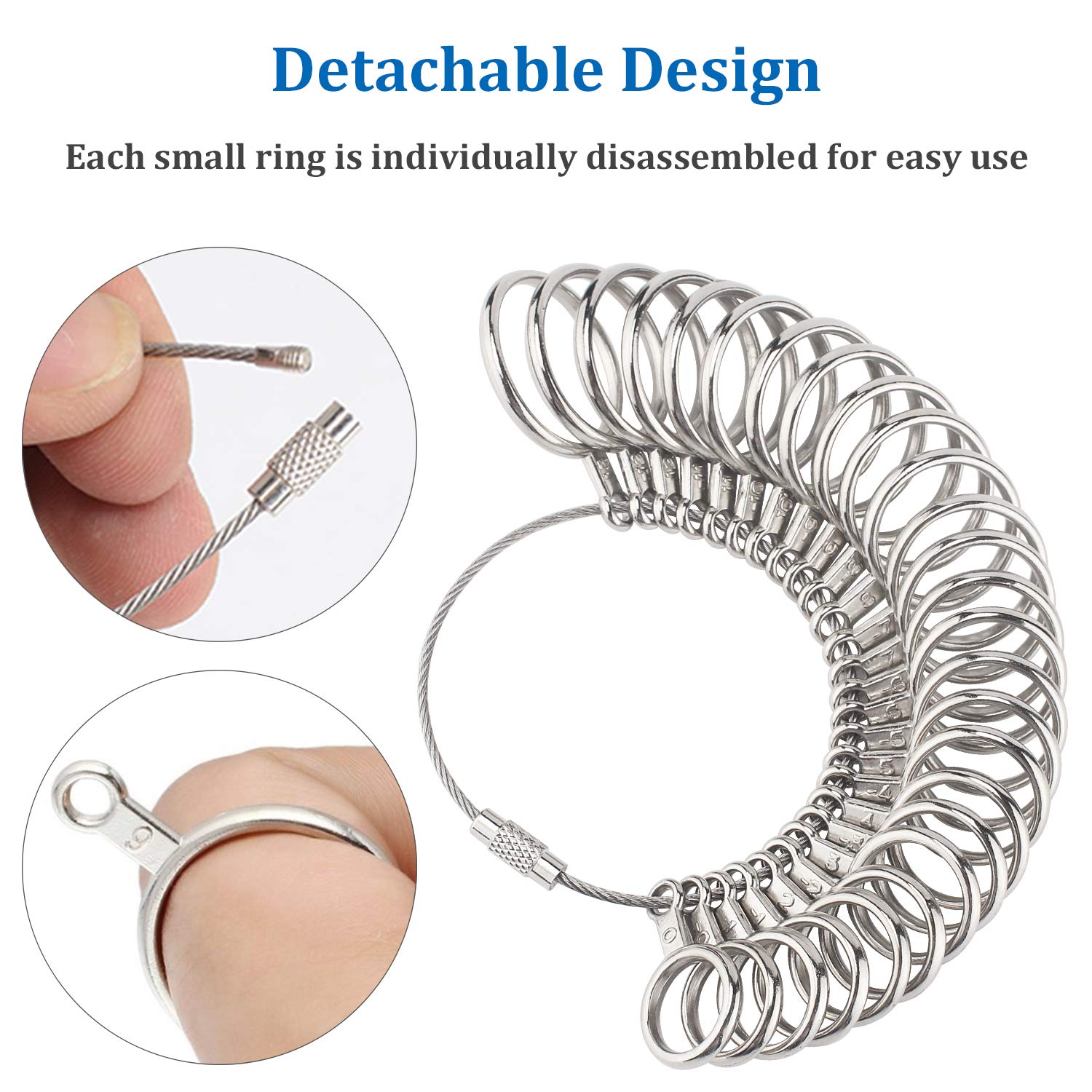Stainless Steel Ring Sizer Gauge Set (Sizes 0-13) - Professional Finger Ring Measuring Tool with Adjustable Belt for Accurate Jewelry Sizing - Perfect for Jewelers, Engagements & Wedding Ring Fitting