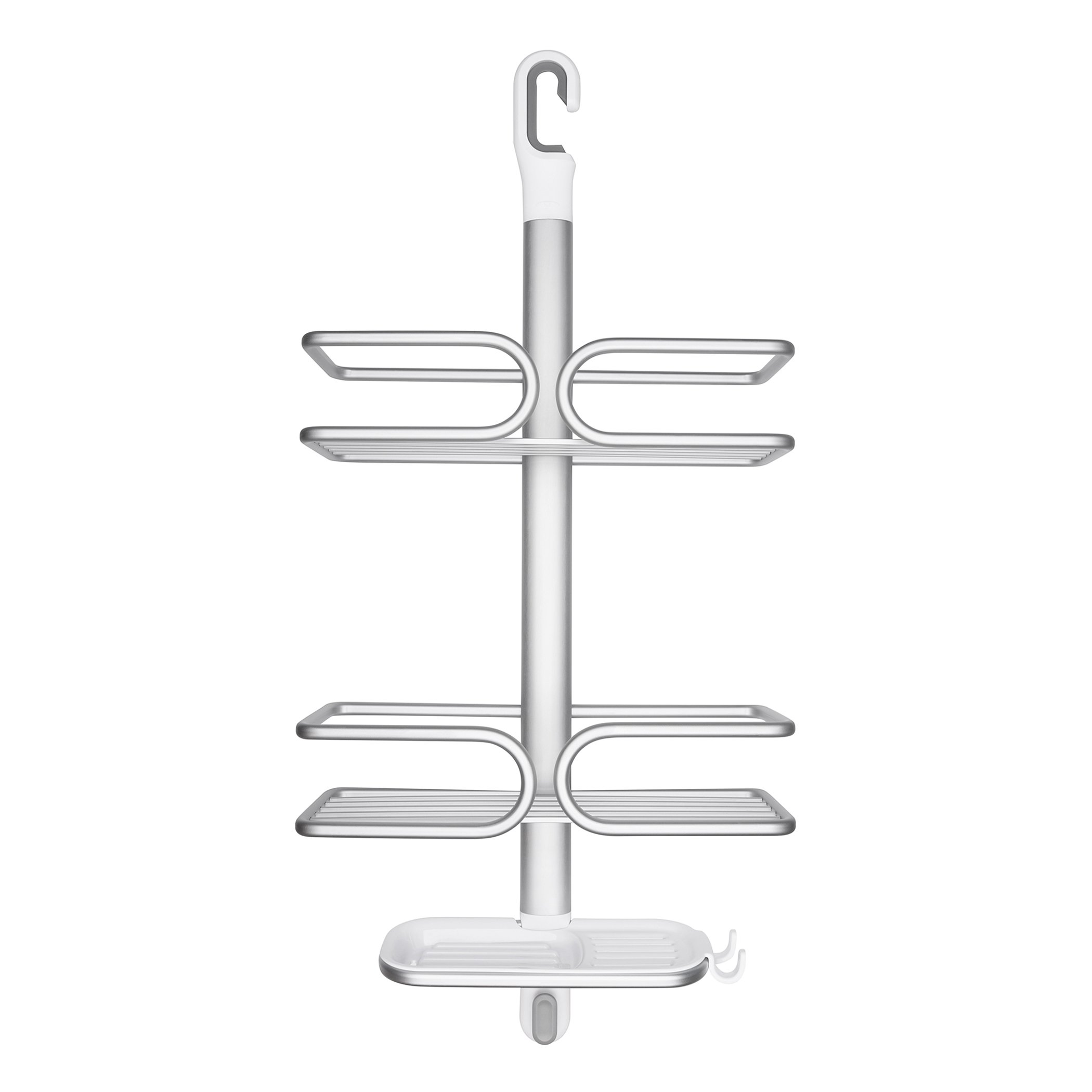 OXO Good Grips 3-Tier Aluminum Shower Caddy Organizer - Rustproof Bathroom Storage for Shampoo, Conditioner & Soap - Perfect for Showers, Bathtubs & Dorm Rooms