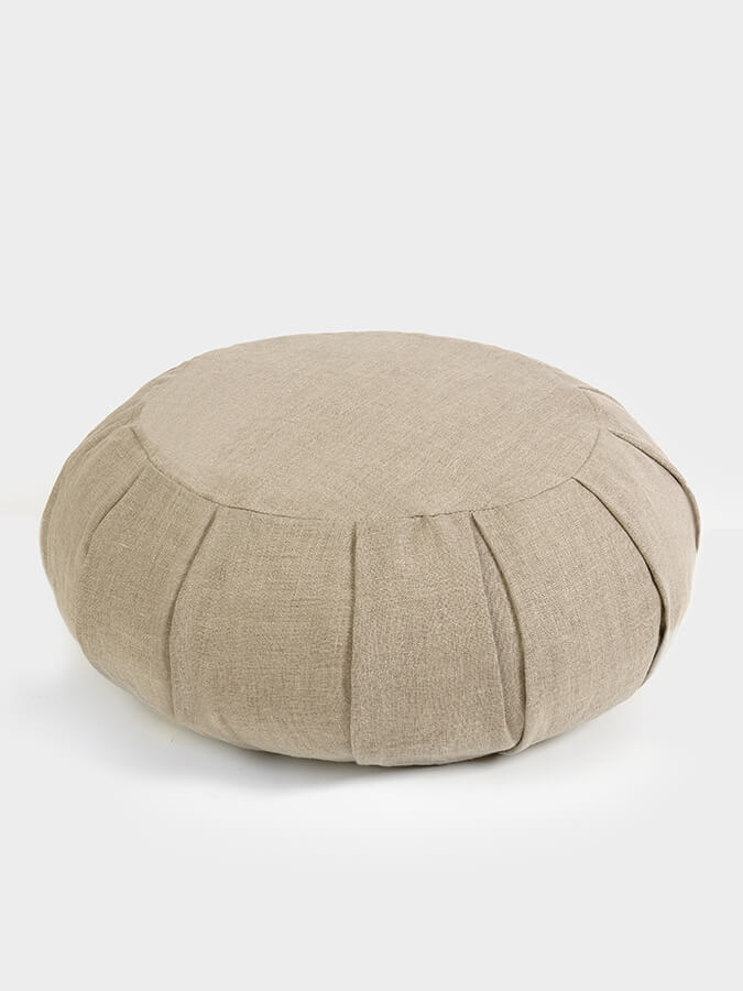 Organic Buckwheat Meditation Zafu Cushion - Round Yoga Pillow with Linen Cover for Yoga Studio, Home Practice & Zen Meditation - Eco-Friendly & Comfortable Support
