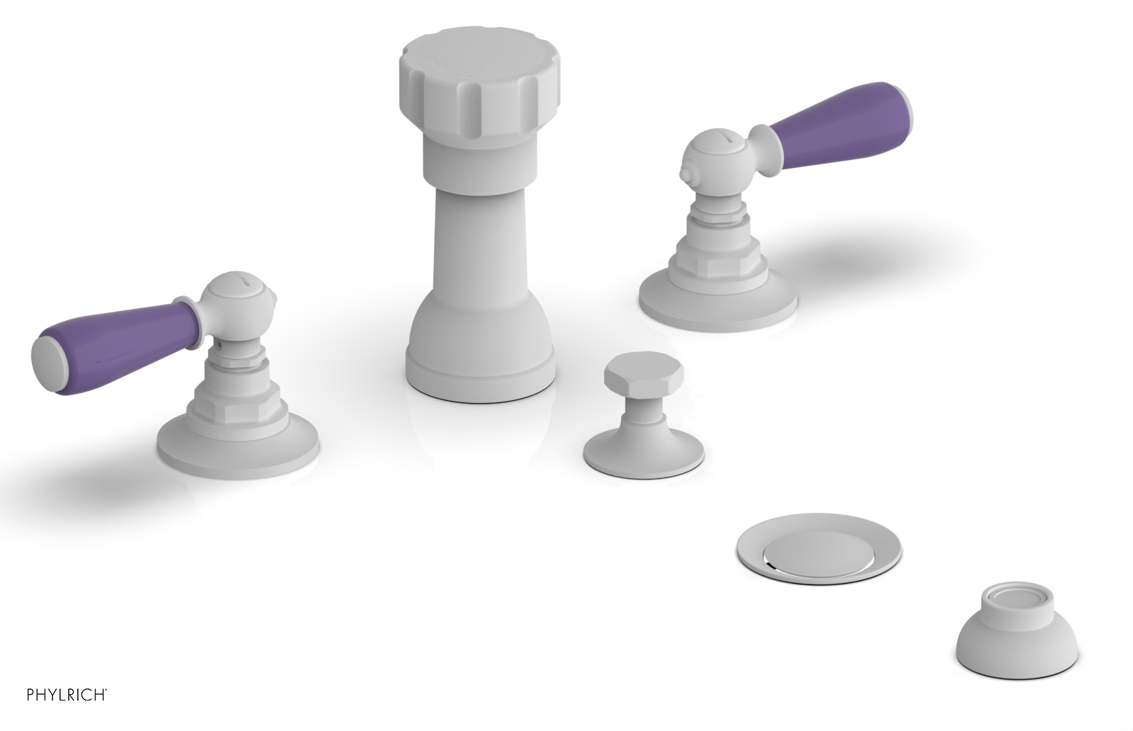 Jamestown 4-Hole Bidet Faucet Set with Lever Handles & Purple Accents - 165 61 - Perfect for Modern Bathroom Renovations and Water-Saving Toilet Upgrades