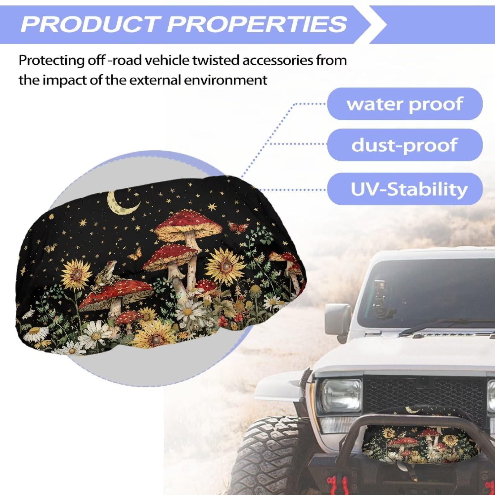 Waterproof Dustproof Electric Winch Cover for 8000-17500 Lbs Winches - Mushroom Sunflower Design Indoor/Outdoor Winch Protector Accessory | Perfect for Truck, ATV, Jeep & Off-Road Vehicle Protection