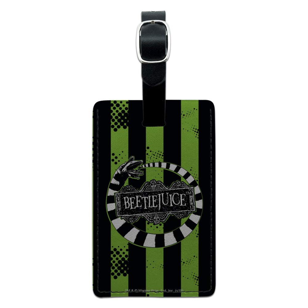 Beetlejuice-Inspired Rectangle Leather Luggage Tag - Durable Suitcase ID Card Holder for Travel Bags & Carry-Ons | Perfect for Vacation, Business Trips & Lost Luggage Identification
