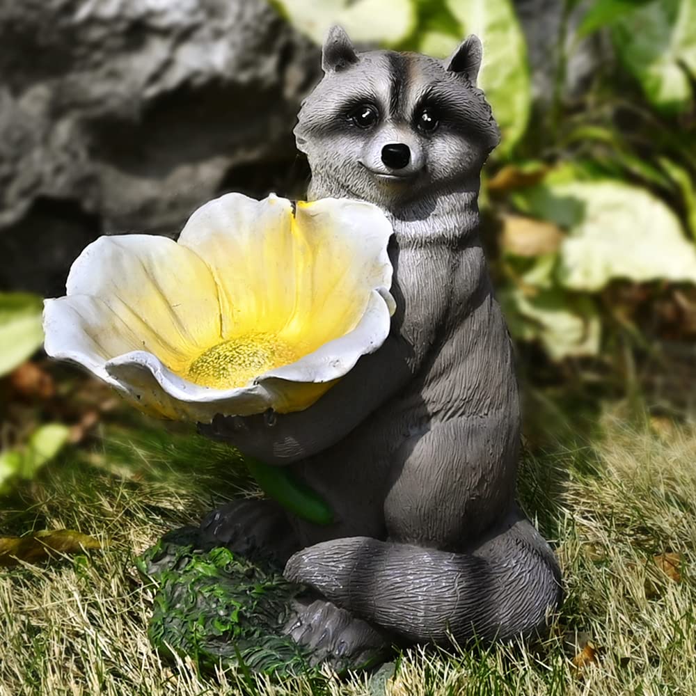 Funny Raccoon Garden Statue - Large Outdoor Resin Sculpture for Yard, Lawn, and Patio Decor - Perfect for Bird Feeding and Garden Art (Use in Gardens, Lawns, and Outdoor Spaces)