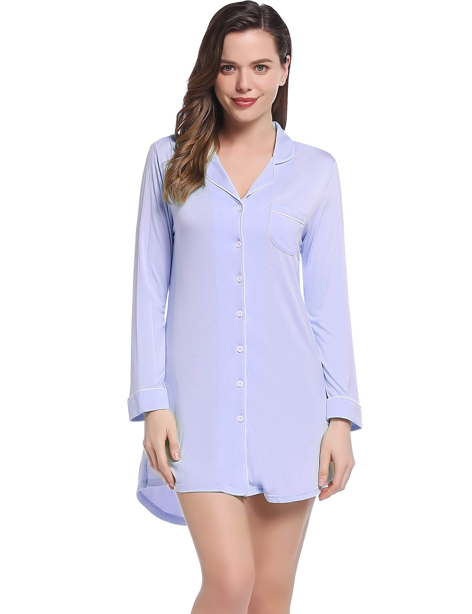 Amorbella Women's Bamboo Cooling Sleep Shirt - Long Sleeve Button Up Nightgown - Soft Summer Pajama T-Shirt - Sizes S-XXL - Perfect for Hot Weather & Relaxing at Home
