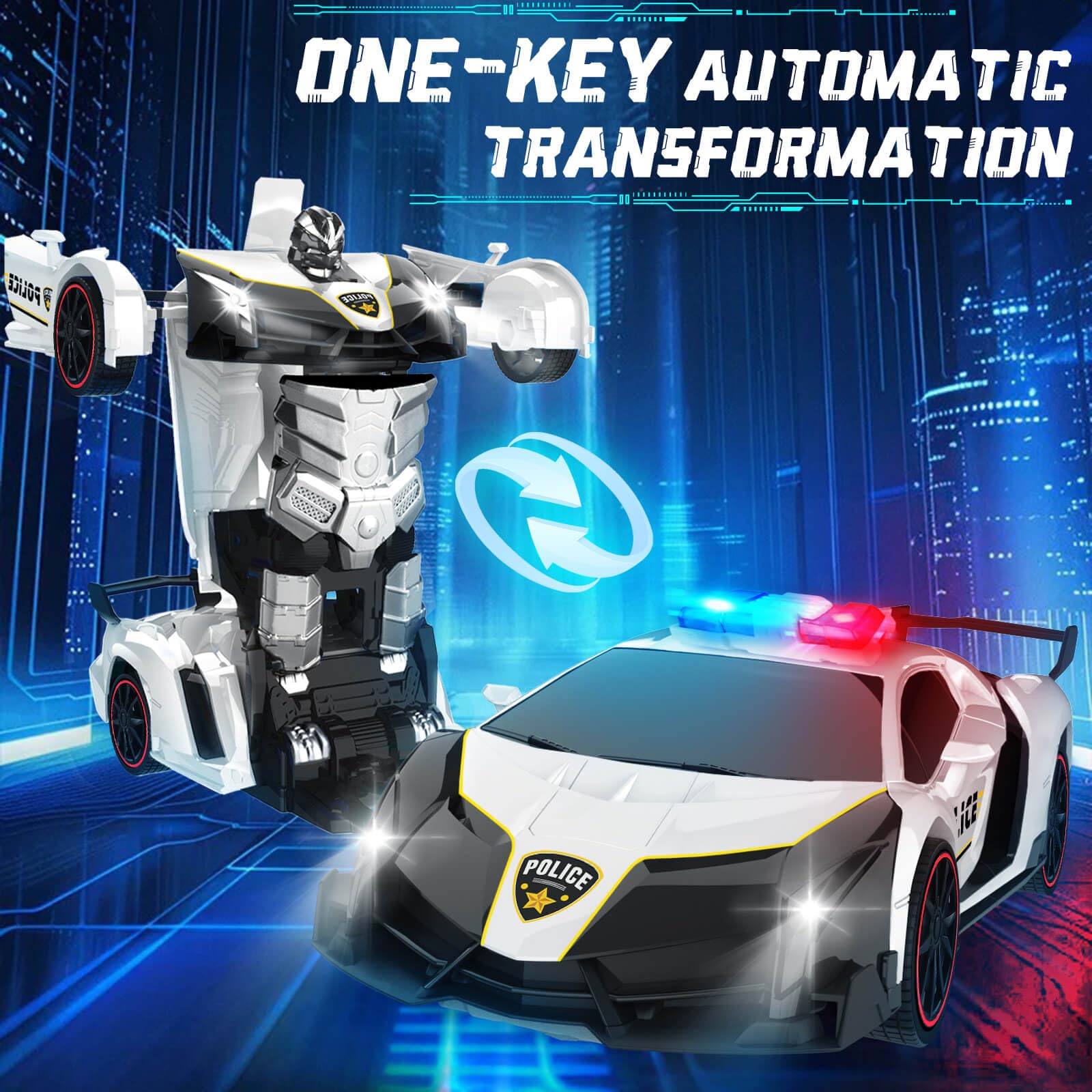 Dolanus Remote Control Police Car Toy - 2.4GHz RC Transforming Robot Vehicle for Kids Ages 3-12 | Birthday Gift for Boys & Girls | Indoor & Outdoor Play | Black