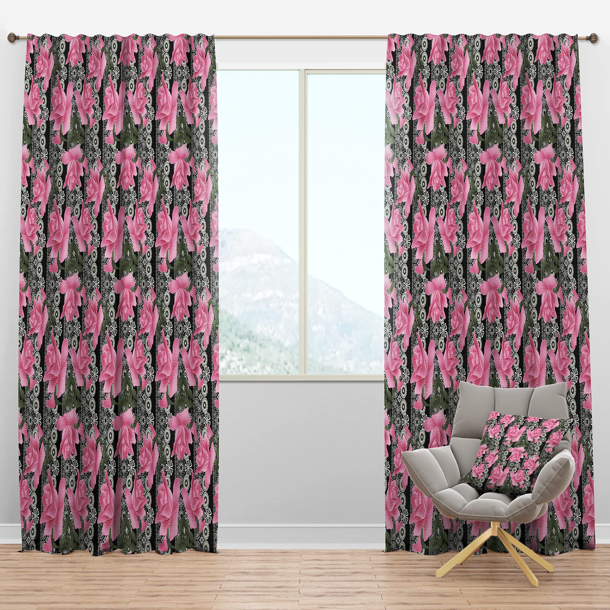 DesignQ Blackout Curtains - Black Lacy Roses Pattern Thermal Insulated Window Drapes (52x120 Inch) for Bedroom & Living Room - Single Panel Curtain for Better Sleep & Energy Efficiency