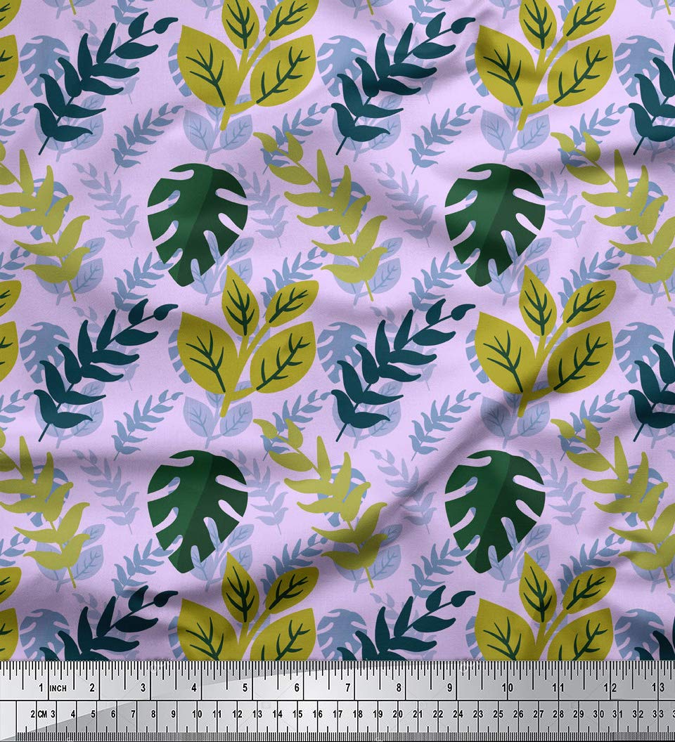 Soimoi Moss Georgette Purple Fabric by The Yard - 42 Inch Wide Printed Fabric with Pecan & Monstera Leaves Design - Autumnal Tropical Fusion Material for Dresses, Scarves, Home Decor and DIY Fashion Projects