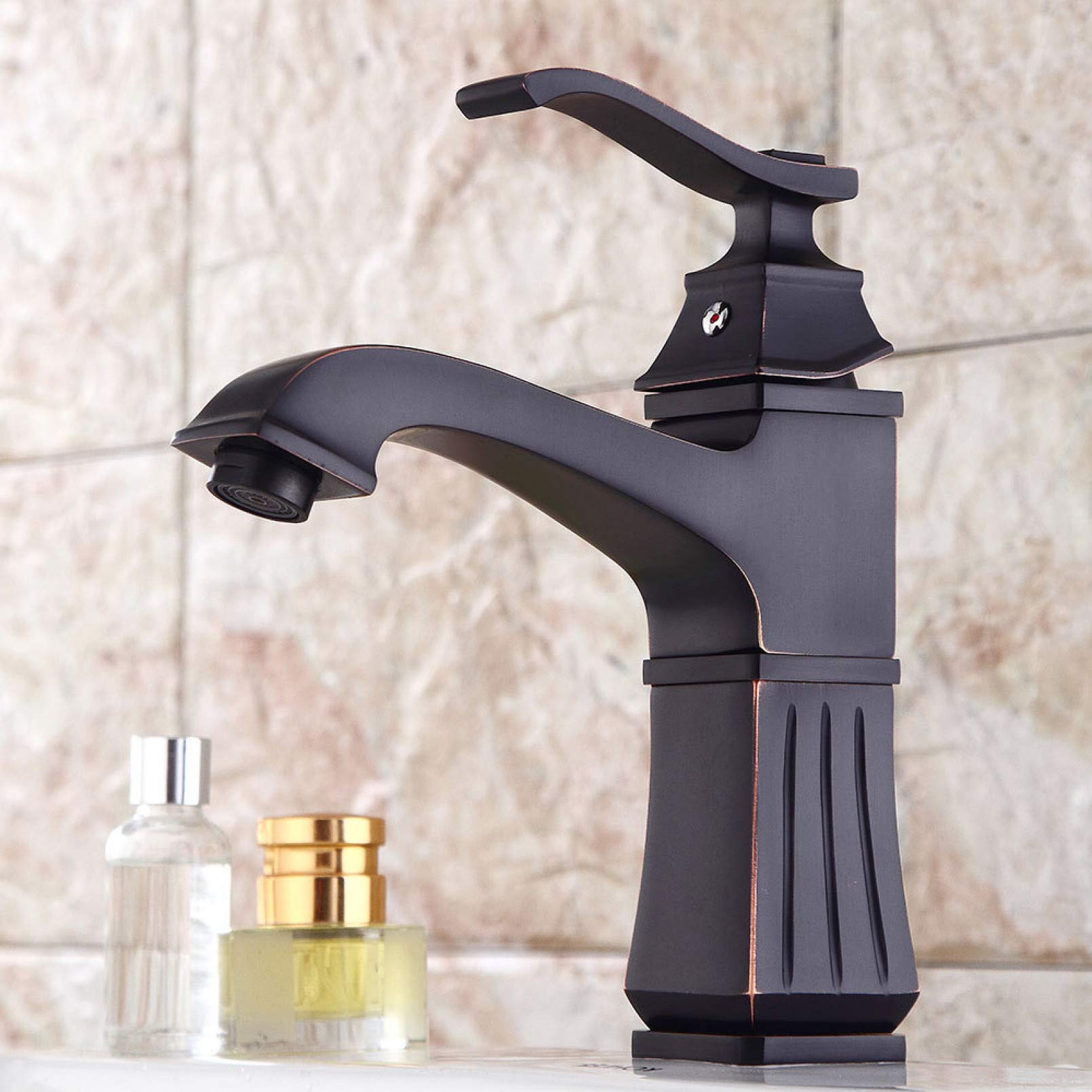 LCBLC Black Ancient Basin Faucet - Retro Square Bathroom Sink Faucet with Hot & Cold Water, Under Counter Mount | Perfect for Vintage & Farmhouse Style Bathrooms