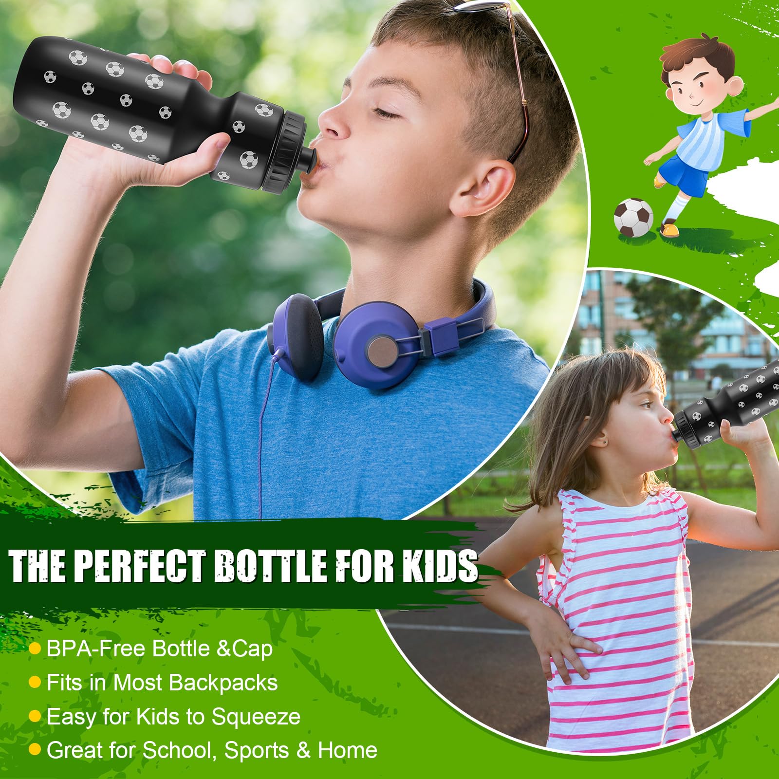 24 oz Soccer Water Bottle with Drawstring Bag - 12 Pcs Soccer Team Party Favors Set - Perfect for Summer Sports, Soccer Games & Team Gifts - Classic Soccer Theme Accessories for Players & Fans