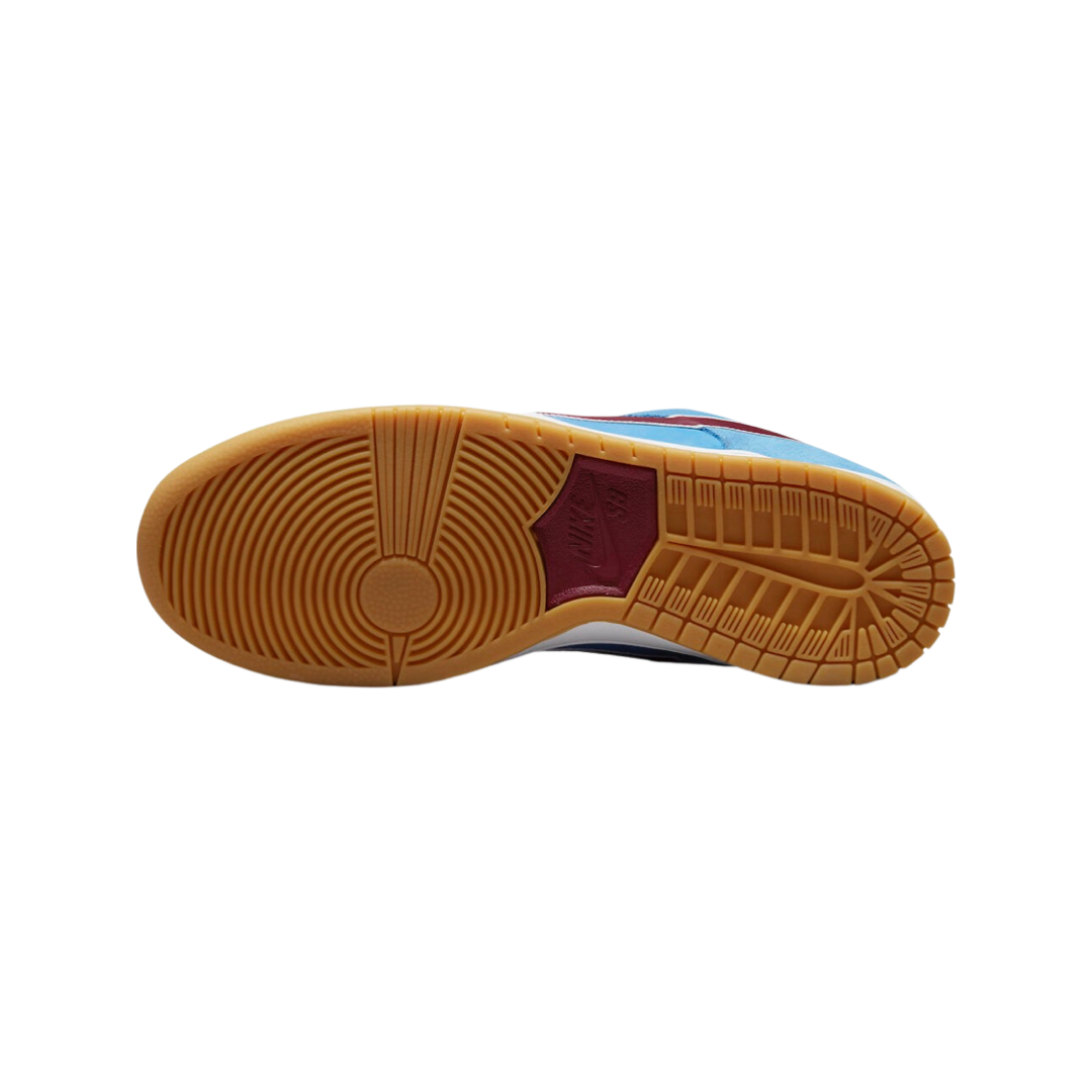 Nike SB Dunk Low Sneakers - Valor Blue, Team Maroon & White Gum Sole | Men's Skateboarding Shoes for Casual Wear & Street Style