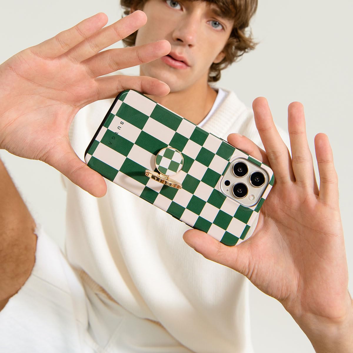 BURGA iPhone 15 Pro Max Case - Trendy Checkered Green Square Hard Shell Protective Cover for Apple iPhone 15 Pro Max | Cute Aesthetic Design for Women & Men | Perfect for Everyday Use, Travel, and Style Protection