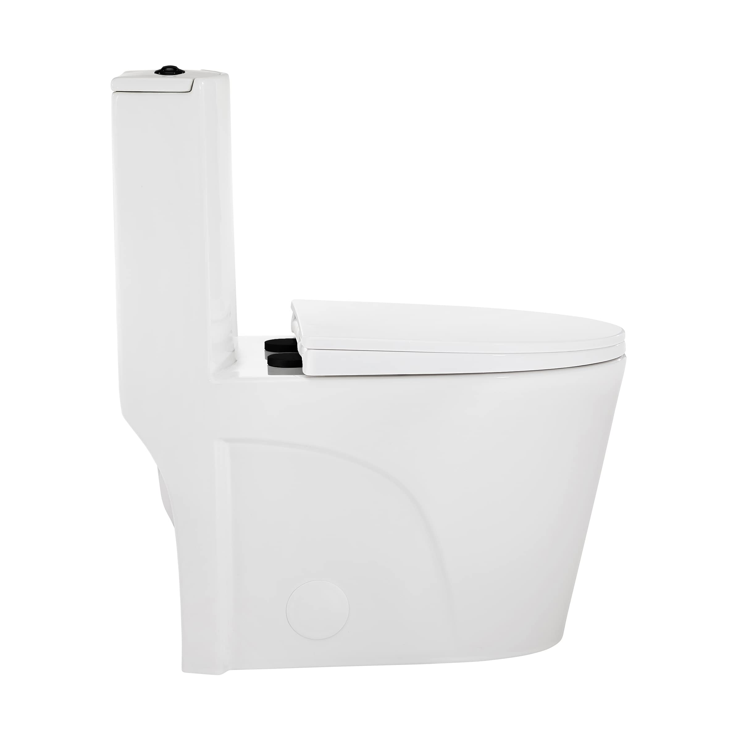 Swiss Madison St. Tropez SM-1T254HB Elongated One-Piece Toilet with Vortex Dual-Flush 1.1/1.6 GPF, Comfort Height Chair Seat, ADA Compliant, Glossy White Finish & Black Hardware - Perfect for Modern Bathrooms & Water-Efficient Homes