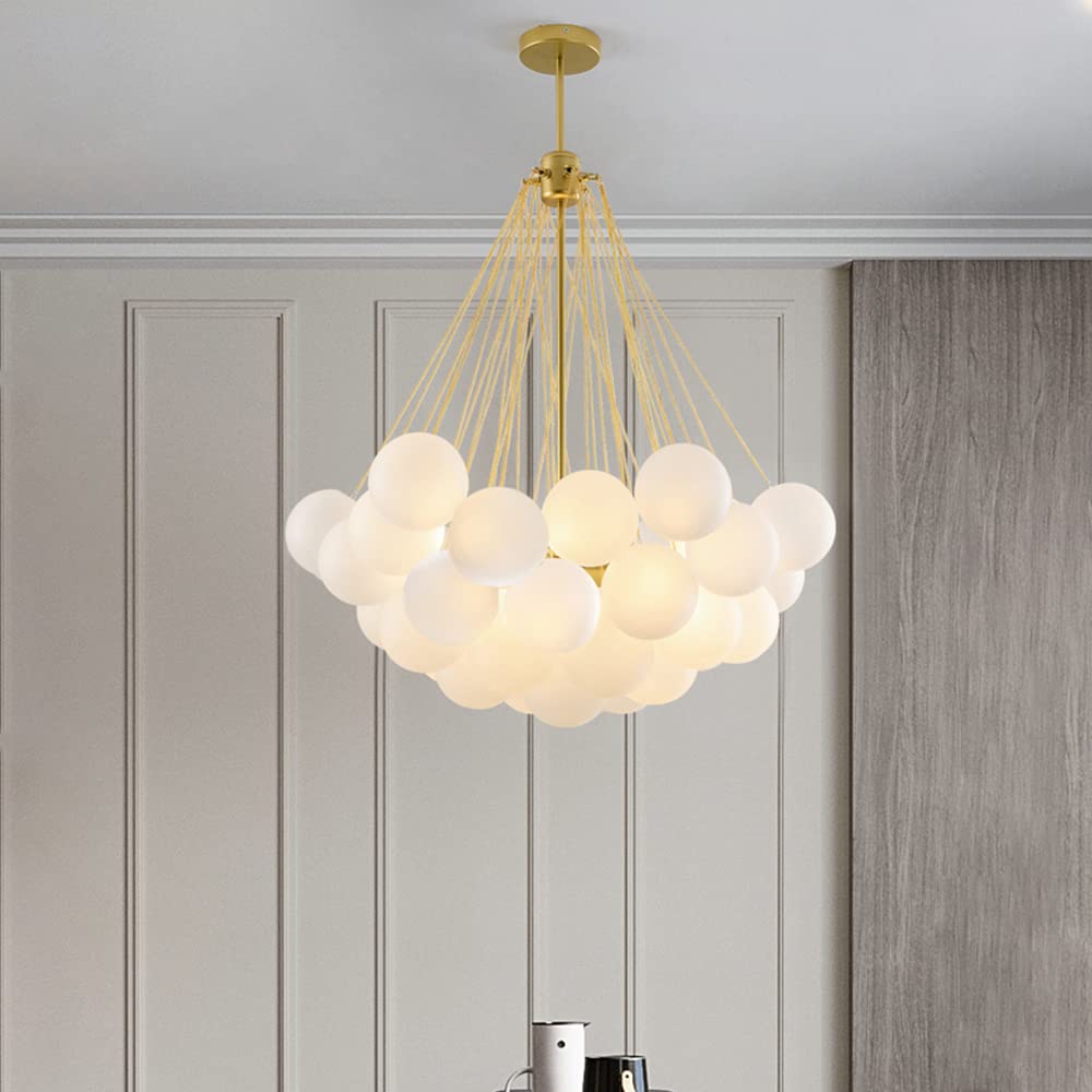 Gold Frosted Glass Bubbles Ball Chandelier - Elegant DIY Ceiling Pendant Light for Bedroom, Living Room & Hallway | Perfect for Modern Home Decor & Romantic Ambiance Lighting
