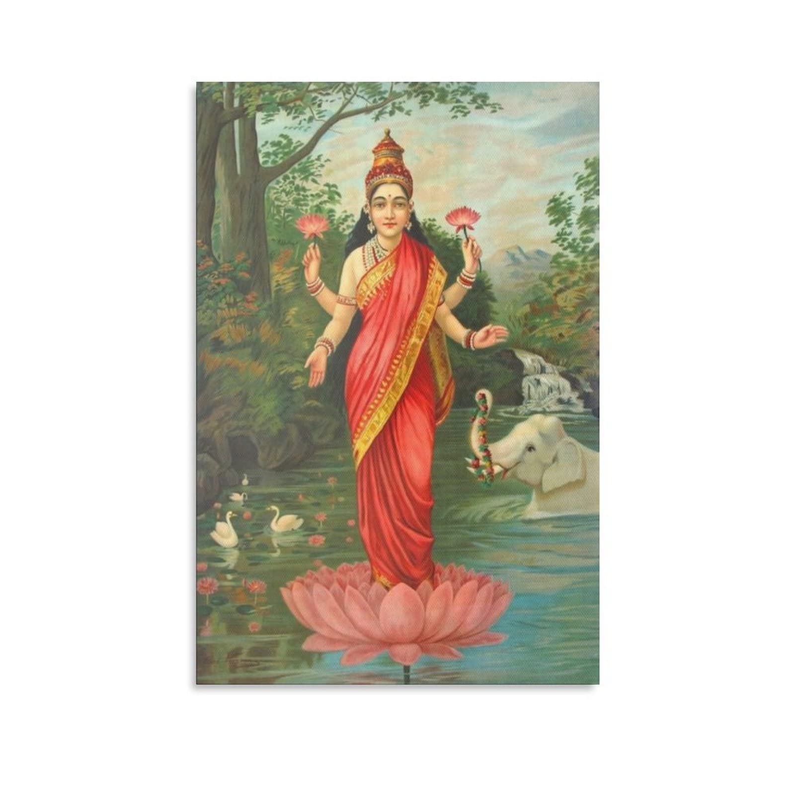 Lakshmi Hindu Goddess Canvas Wall Art Print - 12x18 Inches (30x45cm) Spiritual Home Decor for Bedroom, Living Room & Office - Perfect Gift for Yoga Studios, Meditation Spaces & Indian Culture Enthusiasts