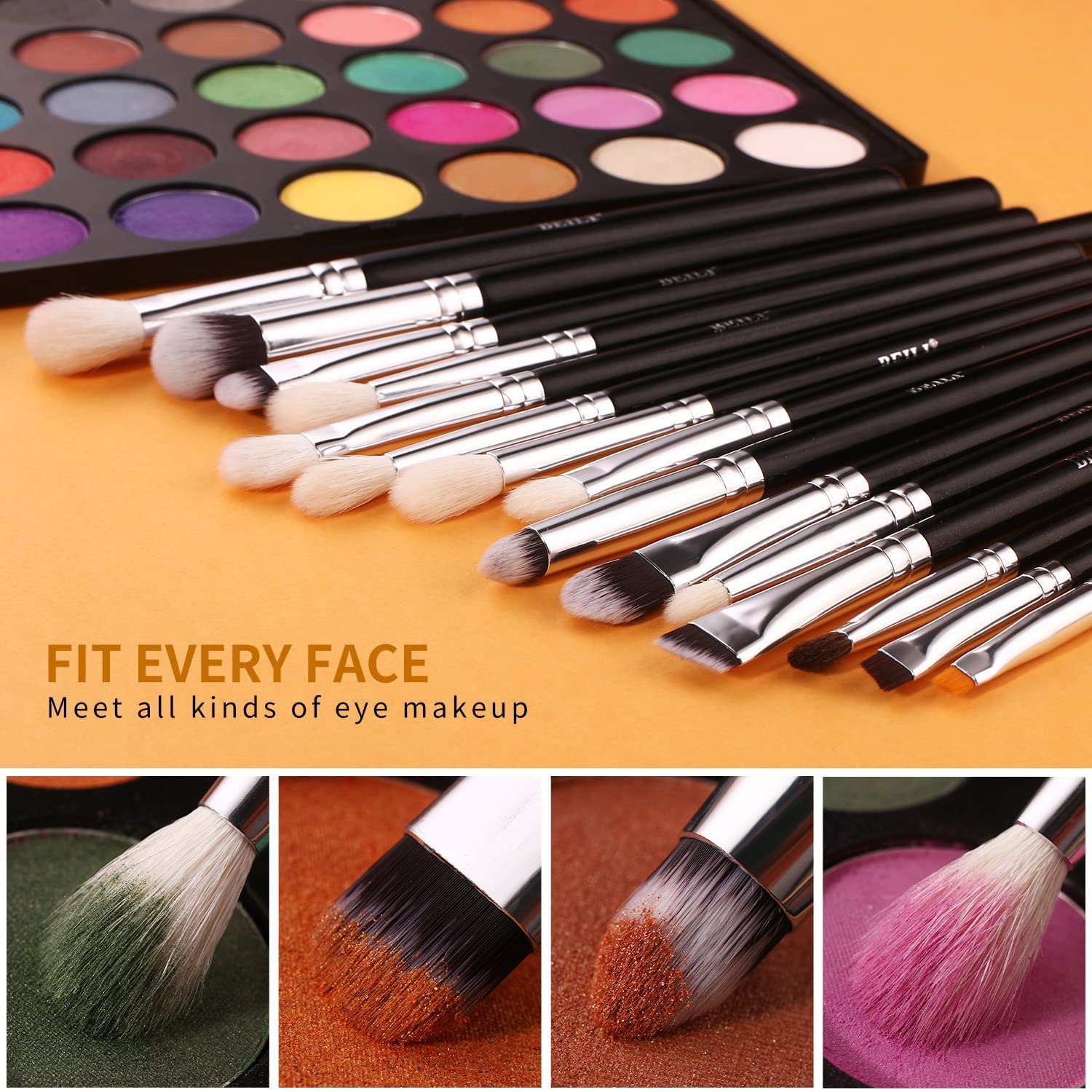 BEILI 15-Piece Professional Makeup Brush Set - Synthetic Kabuki Foundation & Blending Brushes in Classic Black & Silver | Perfect for Contouring, Highlighting & Flawless Makeup Application