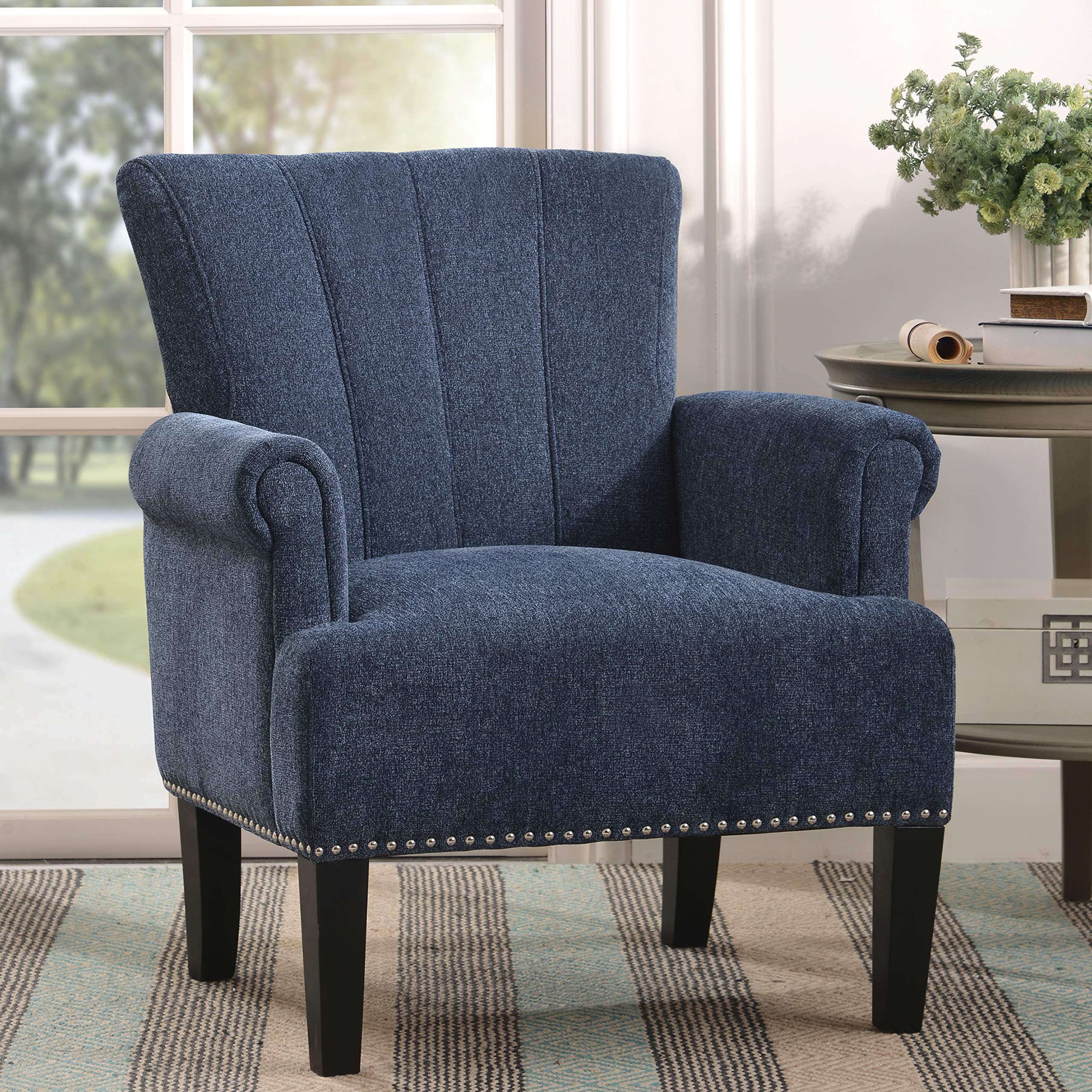 Goujxcy Modern Tufted Polyester Accent Armchair - Navy Blue Club Chair for Living Room, Bedroom & Office - Perfect for Reading Nook, Home Decor & Small Space Seating