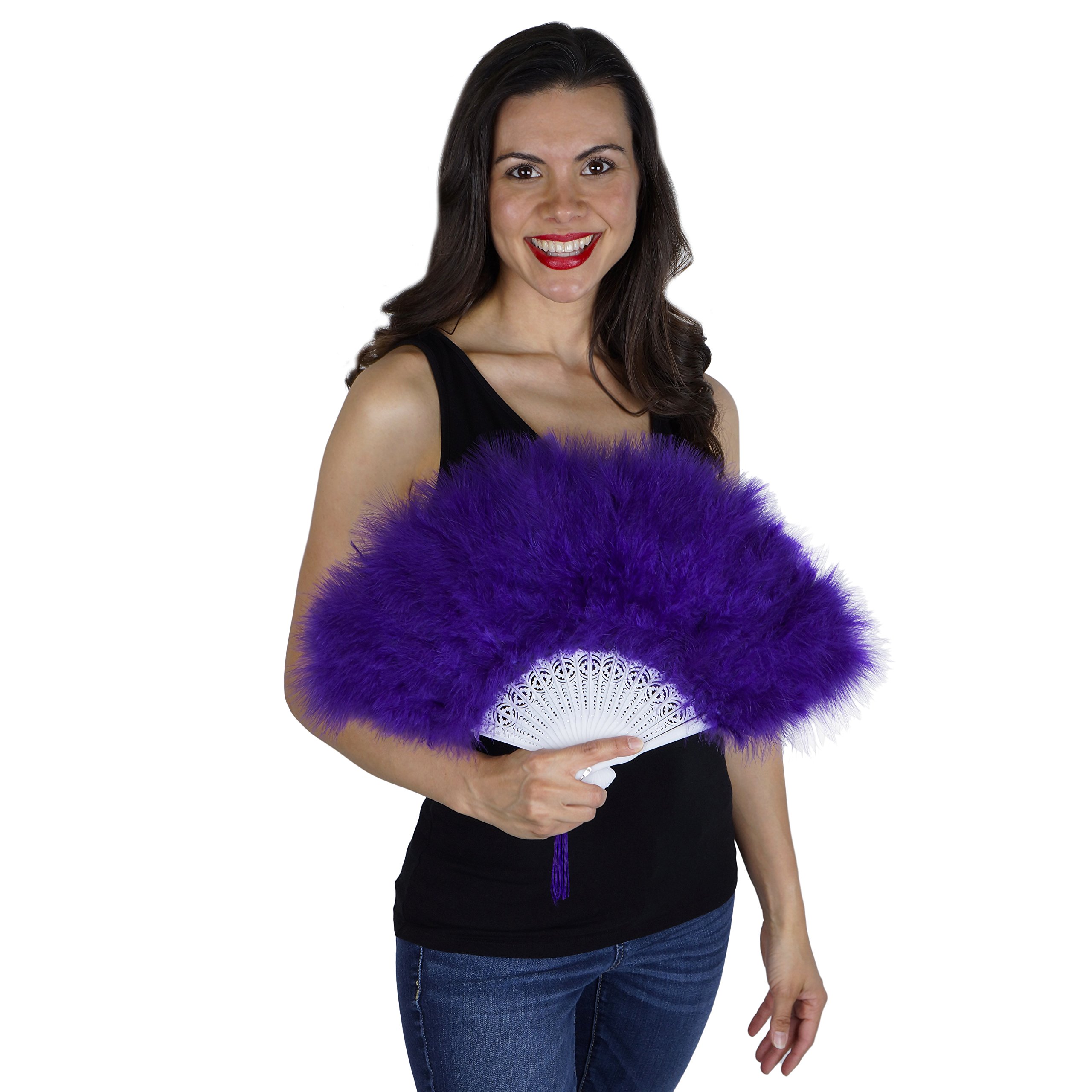 Vintage Small Marabou Feather Folding Hand Fan - Burlesque Showgirl Costume Accessory for Women - Perfect for Dance Performances, Themed Parties & Home Decor