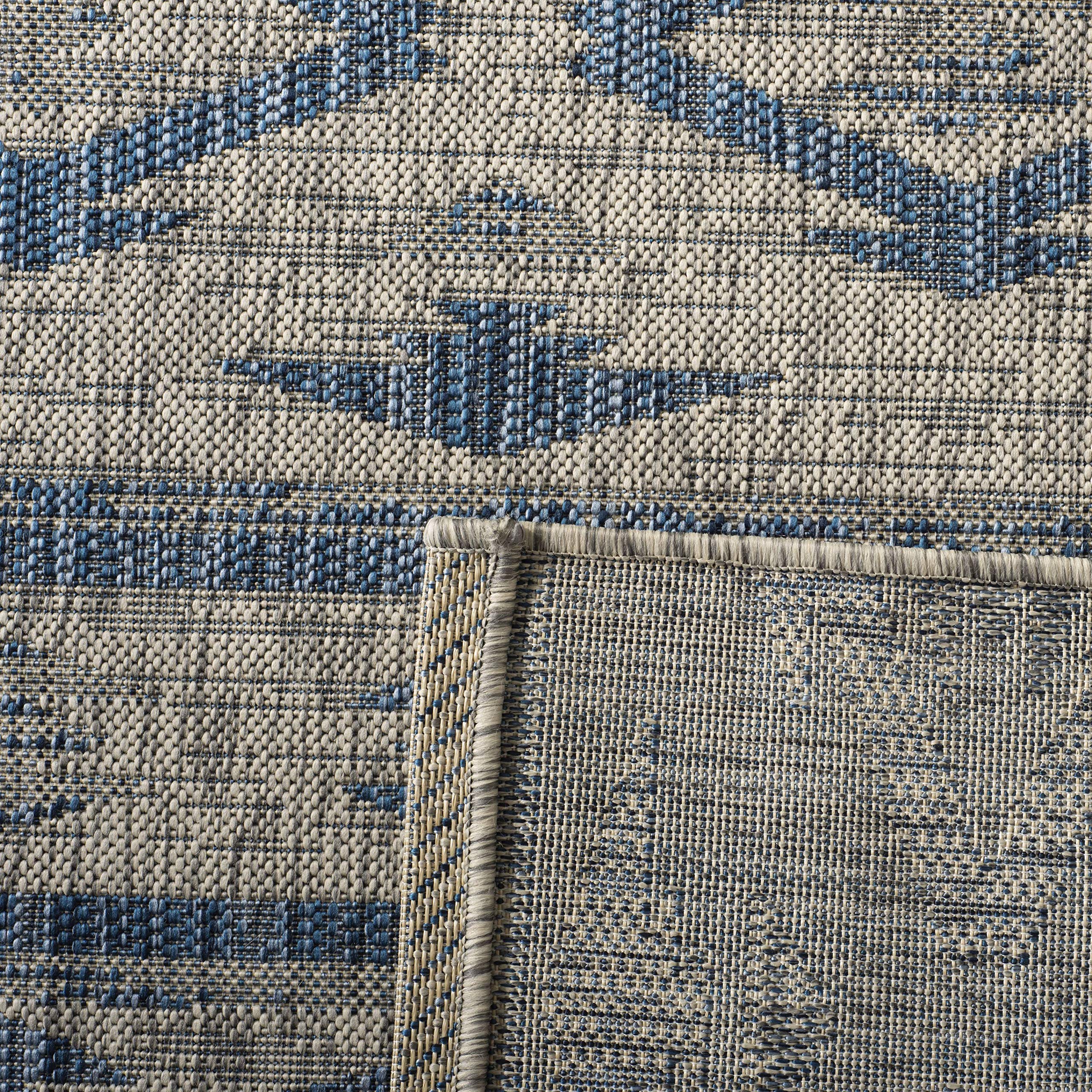 SAFAVIEH Courtyard Collection 8' x 10' Grey/Navy Indoor Outdoor Waterproof Rug - Easy to Clean, Stain Resistant for Patio, Backyard, Mudroom & High Traffic Areas