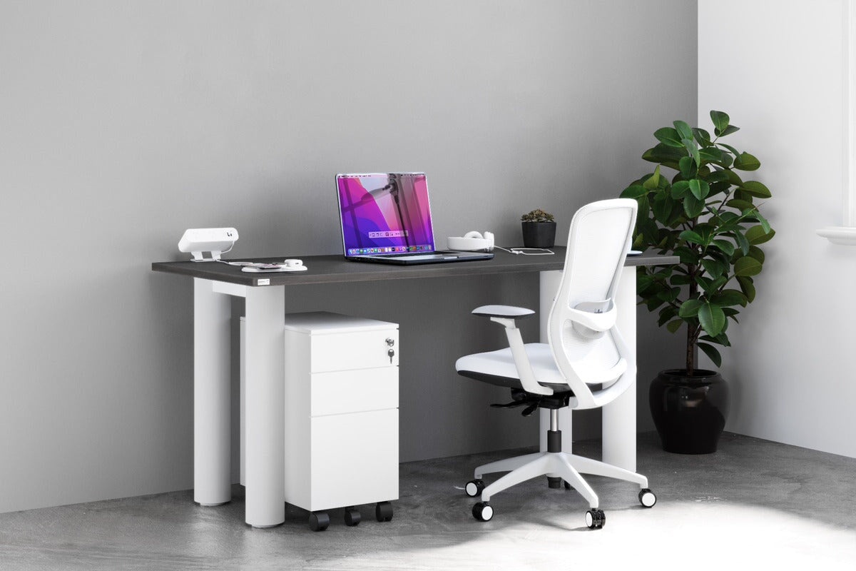 Quadro Cylinder Leg Office Desk - 1400L x 800W Modern Executive Desk with Cable Management | Perfect for Home Office, Workspace & Conference Room