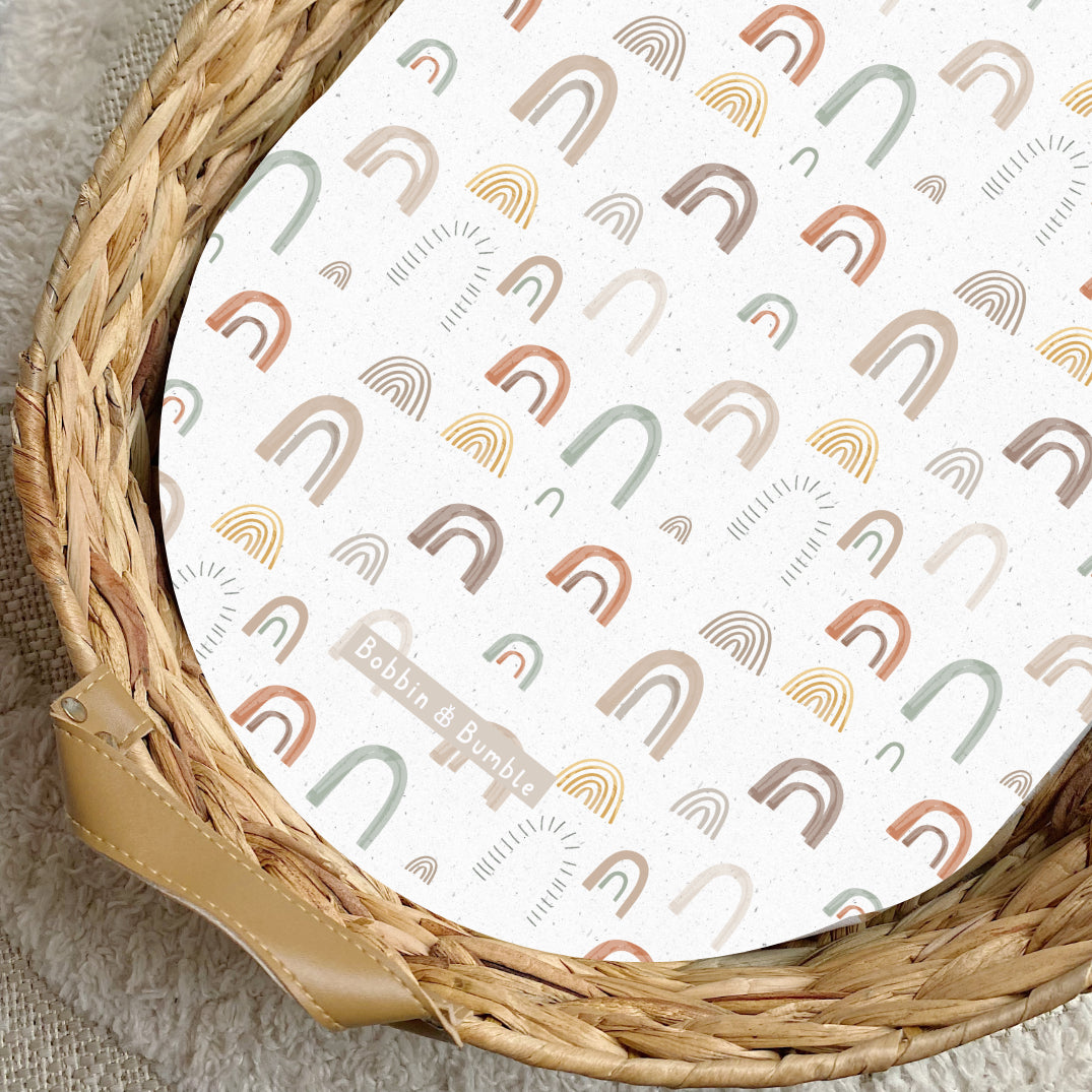 Natural Abstract Rainbows PVC Changing Basket Liner | Waterproof & Washable | Perfect for Nursery, Baby Changing Table & Diaper Organization | Bobbin and Bumble