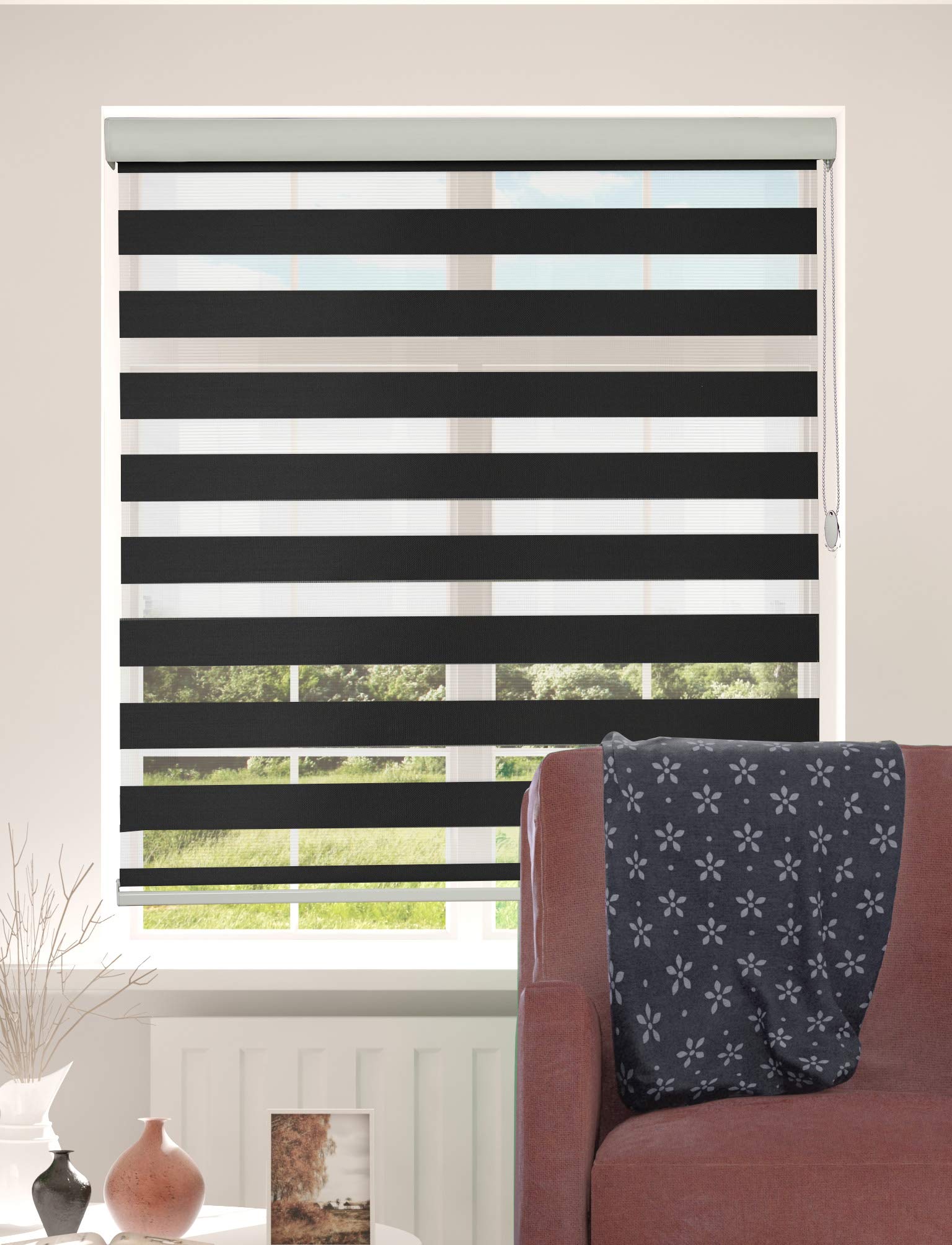 ShadesU Dual Layer Roller Zebra Blinds - Light Filtering & Privacy Window Shades for Day & Night Use - 72