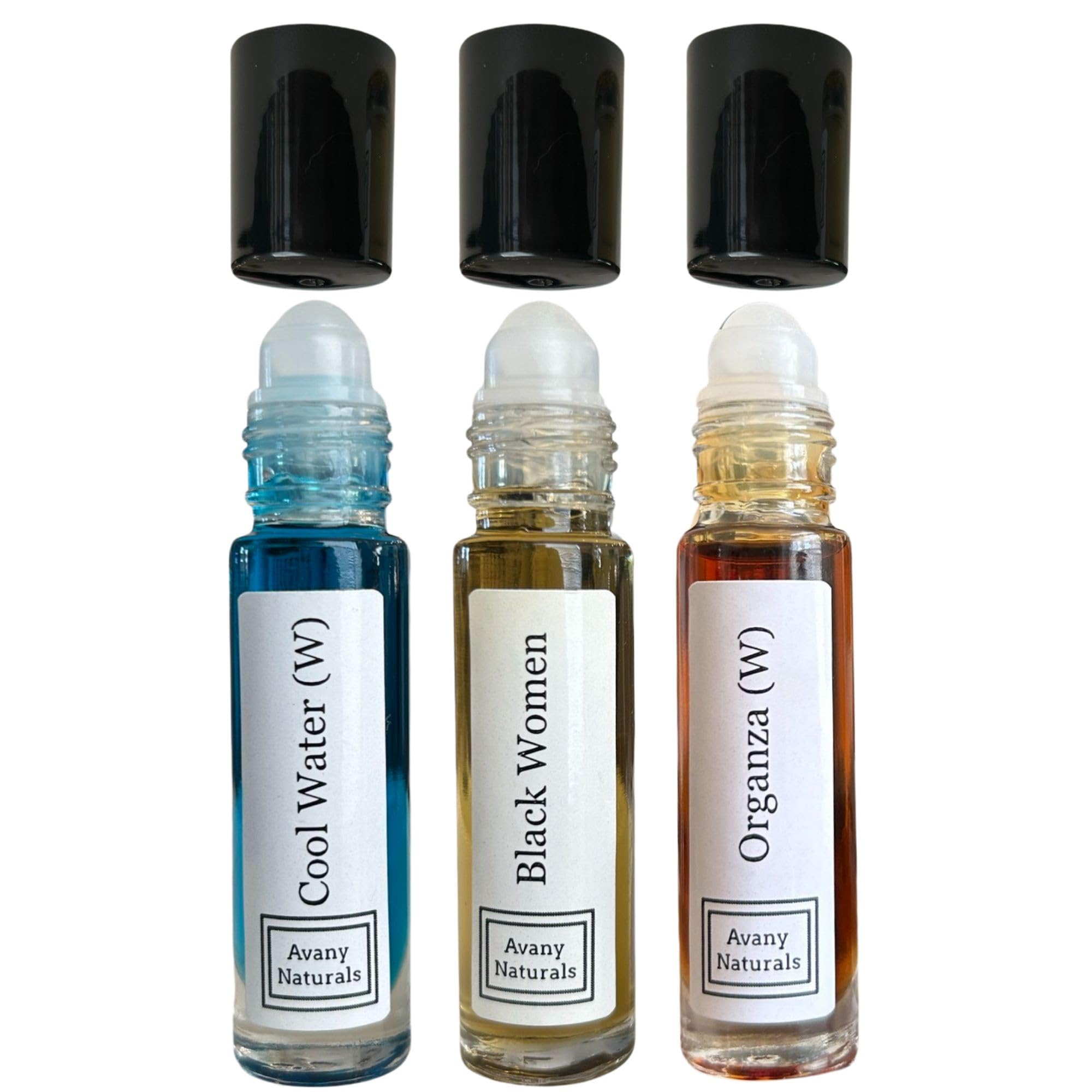 **Avany Set of 3 Women's Roll-On Fragrance Oils - Cool Water, Black & Organza Inspired Perfume | Alcohol-Free, Concentrated Body Oil for Women | Travel-Friendly Rollerball | Perfect Gift for Her | Ideal for Daily Wear, Office & Special Occasions**